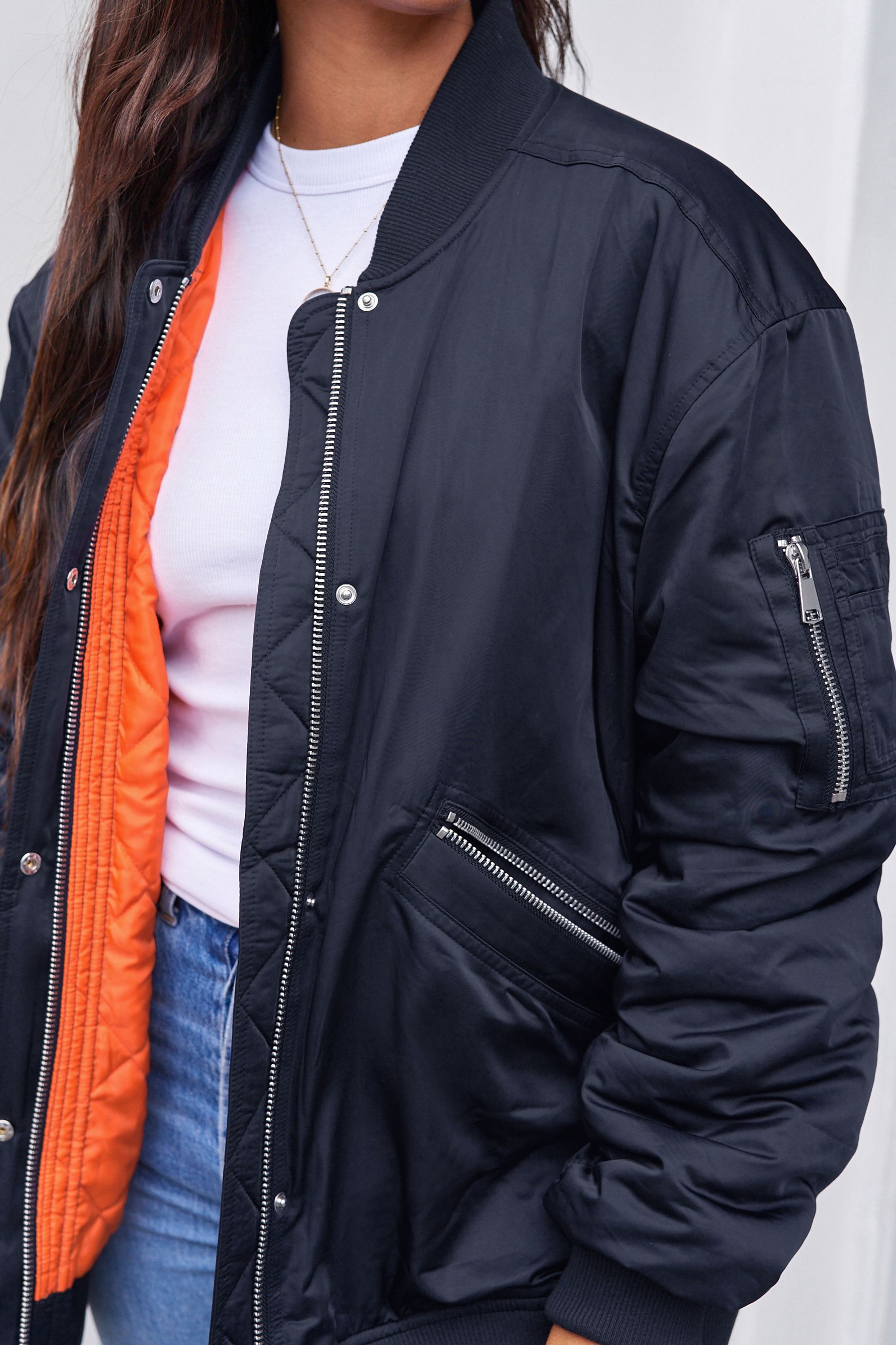 Buy Navy Blue Longline Bomber Jacket from Next Luxembourg