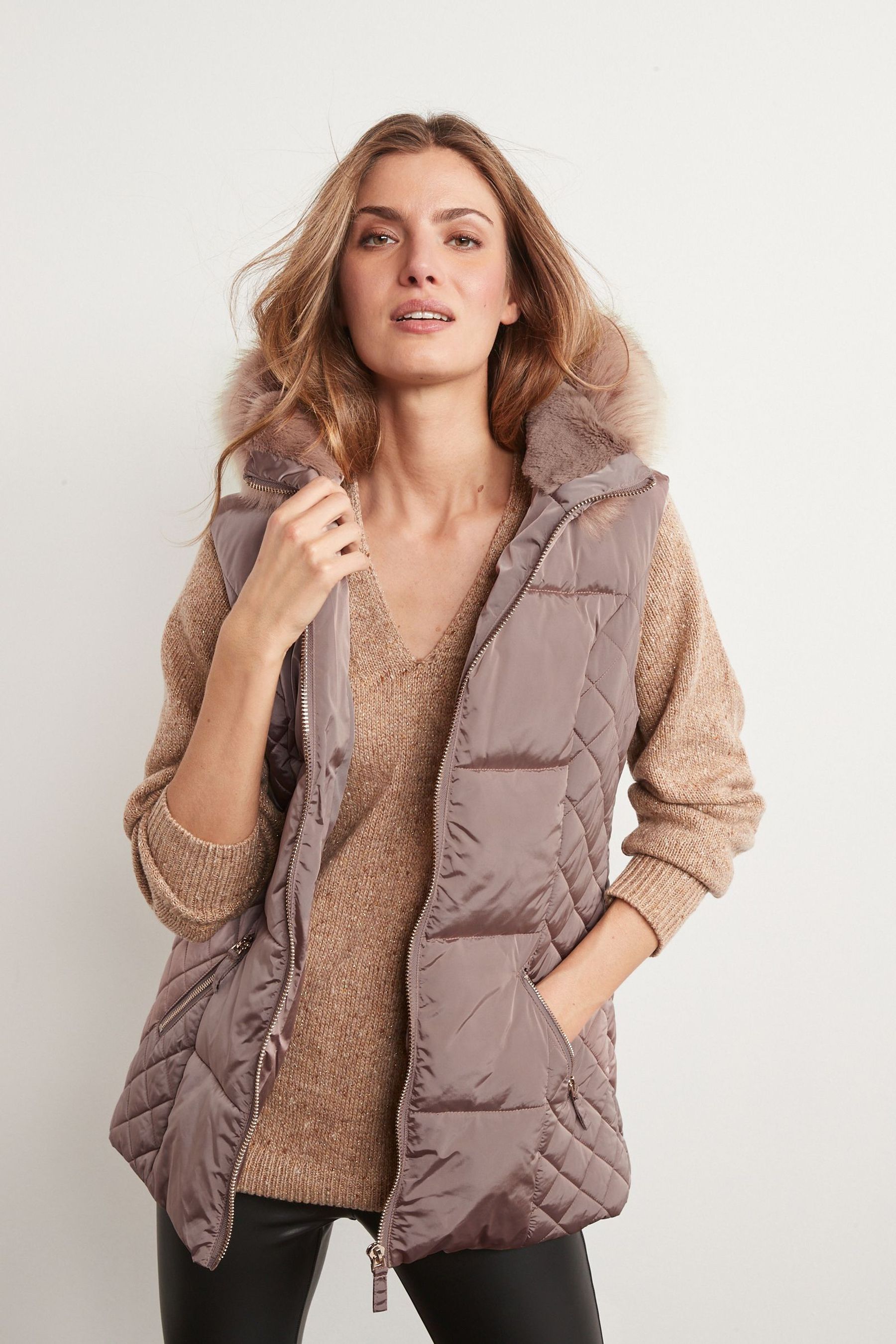 Faux fur gilet with hood cheap