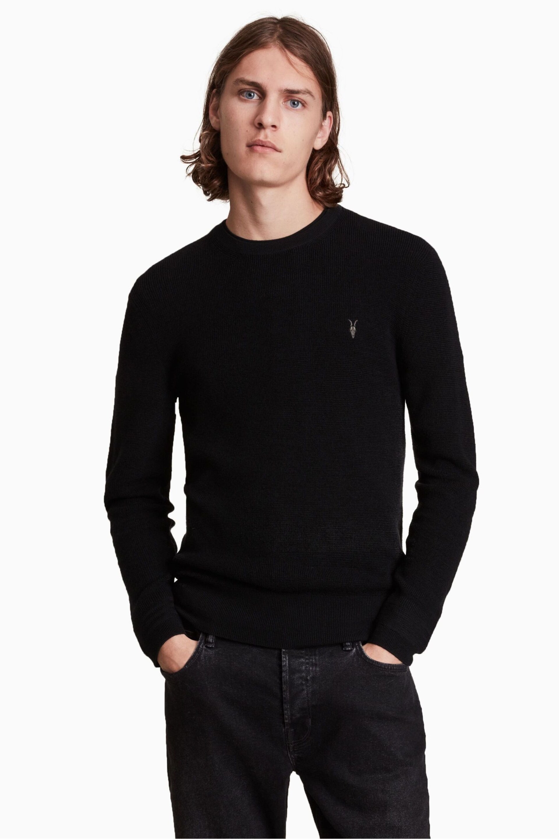 AllSaints Black Ivar Merino Crew Jumper - Image 1 of 7