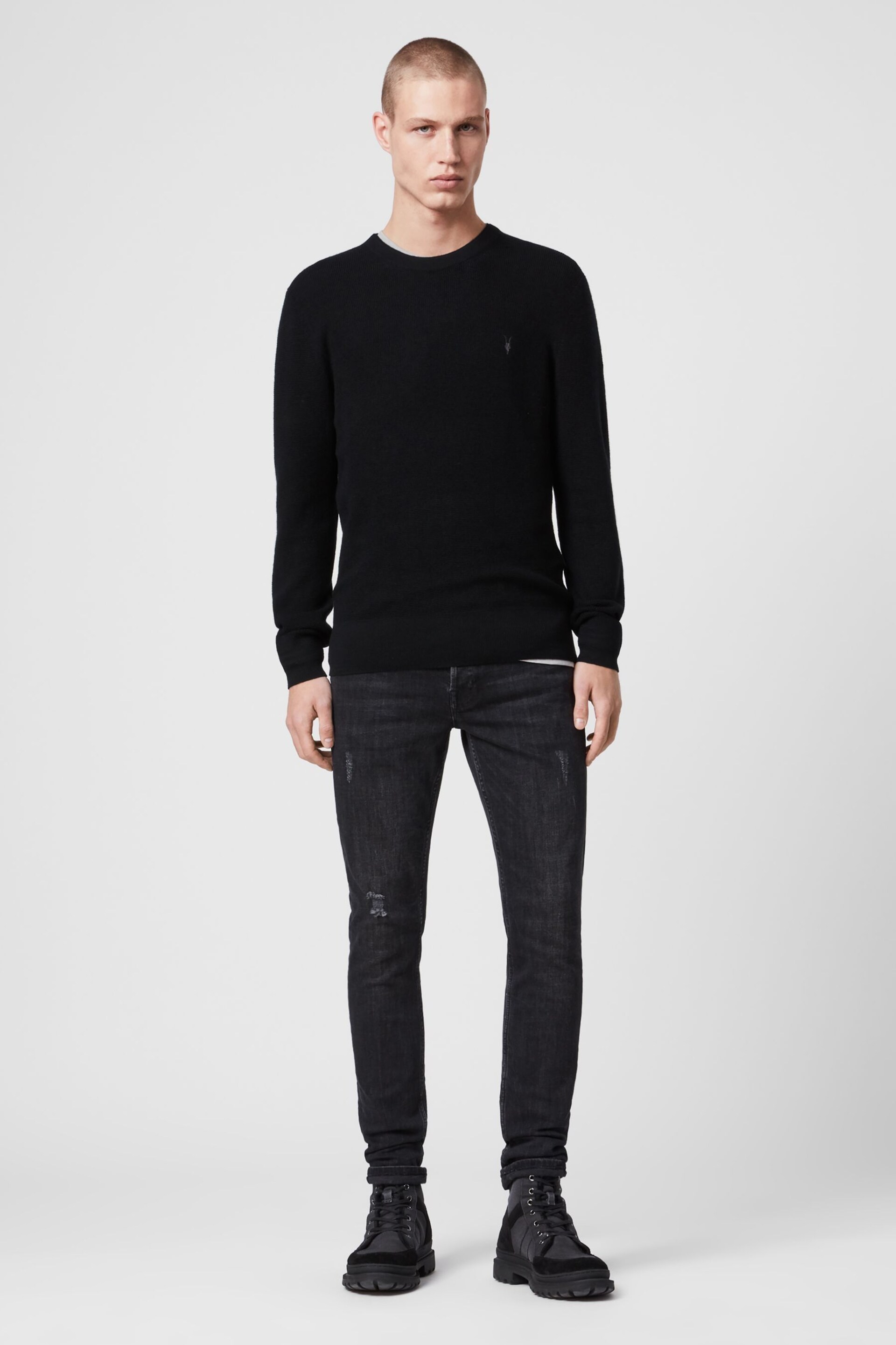 AllSaints Black Ivar Merino Crew Jumper - Image 4 of 7