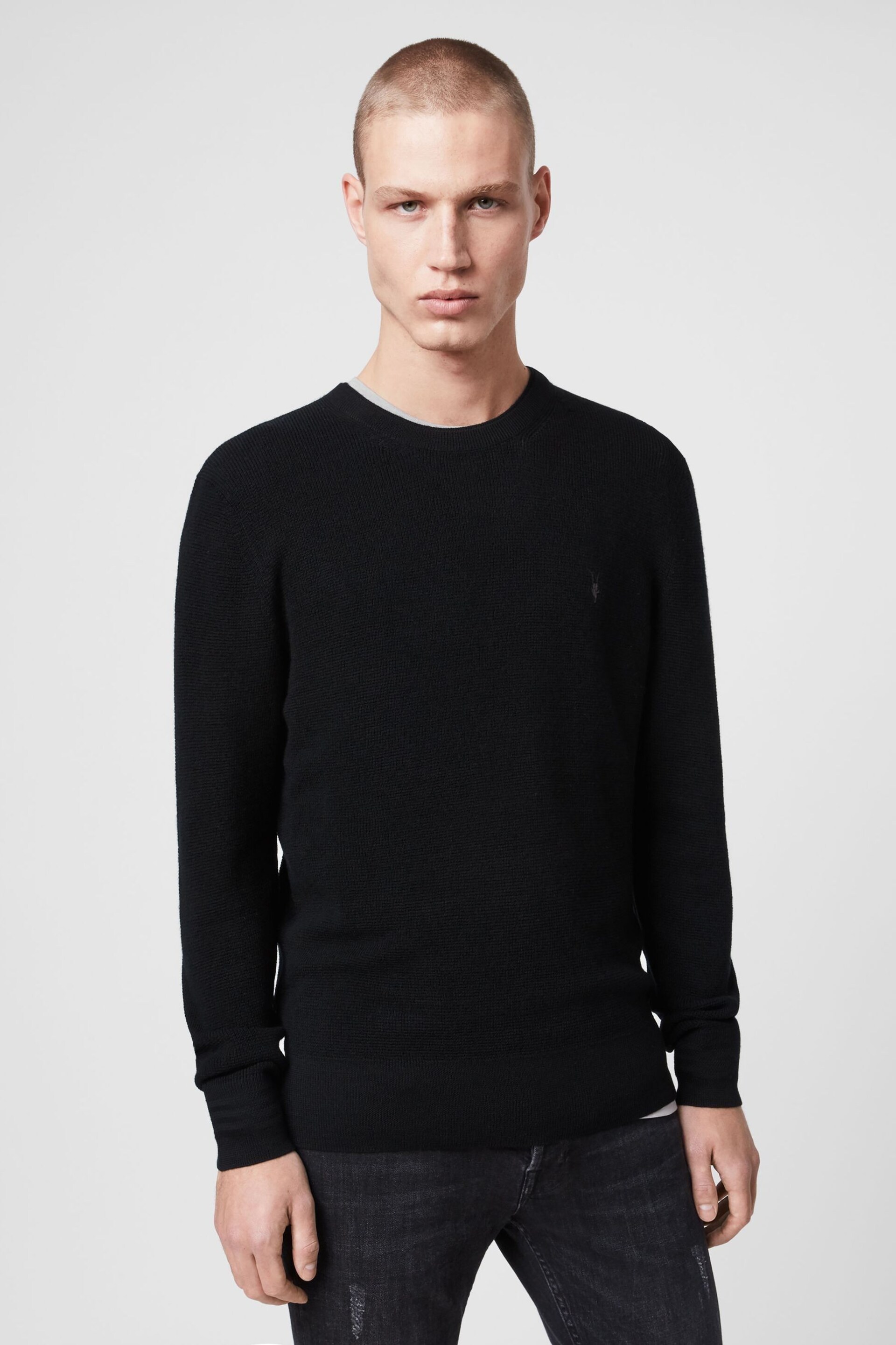 AllSaints Black Ivar Merino Crew Jumper - Image 5 of 7