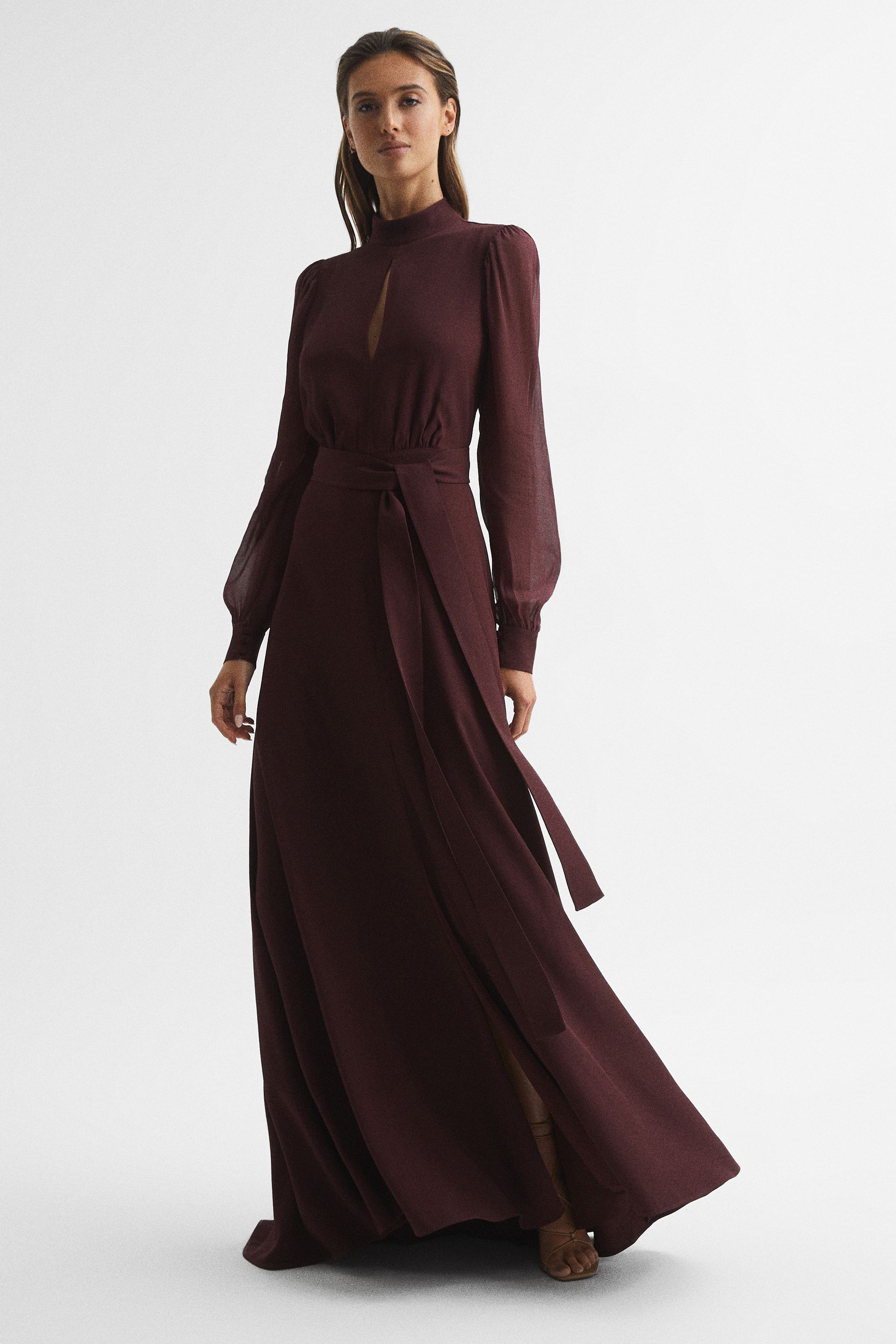 Maroon maxi dress long sleeve deals