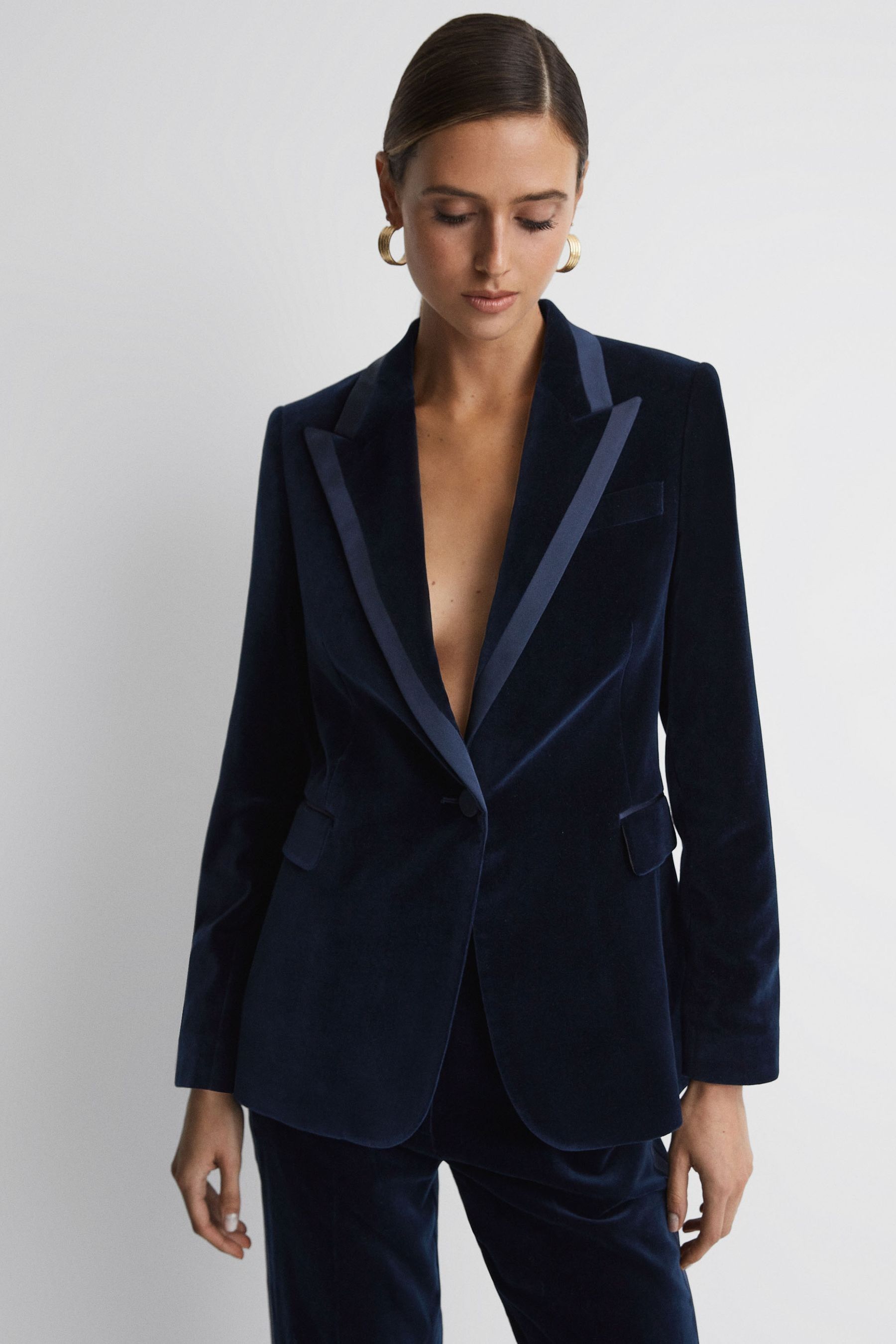 Buy Reiss Navy Bree Single Breasted Velvet Suit Blazer from the Next UK online shop