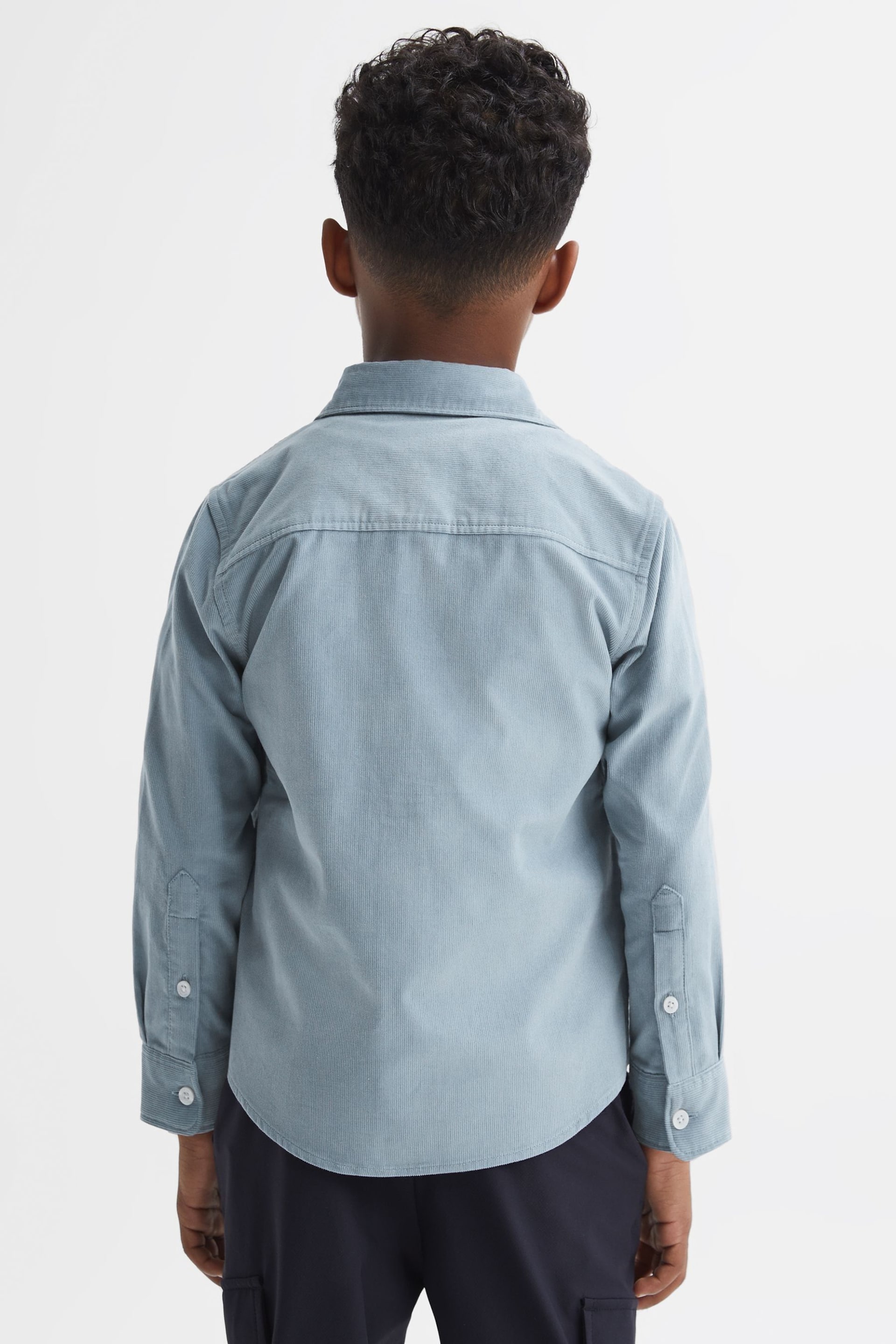 Reiss Soft Blue Albion Senior Corduroy Cutaway Collar Shirt - Image 5 of 6