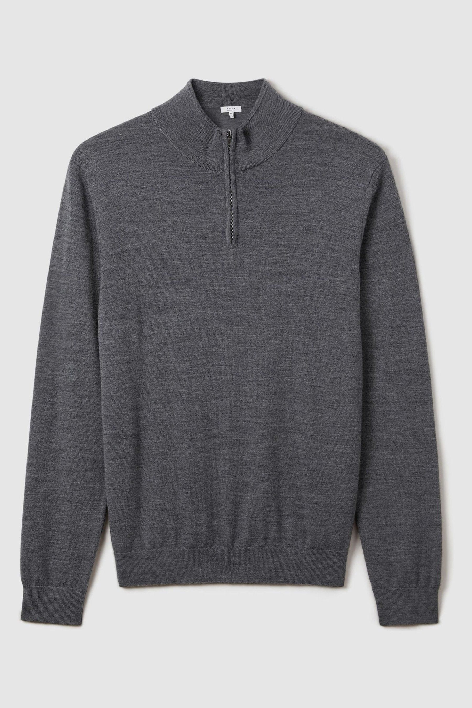 Buy Reiss Mid Grey Melange Blackhall Merino Wool Half Zip Funnel Neck Jumper from Next Luxembourg