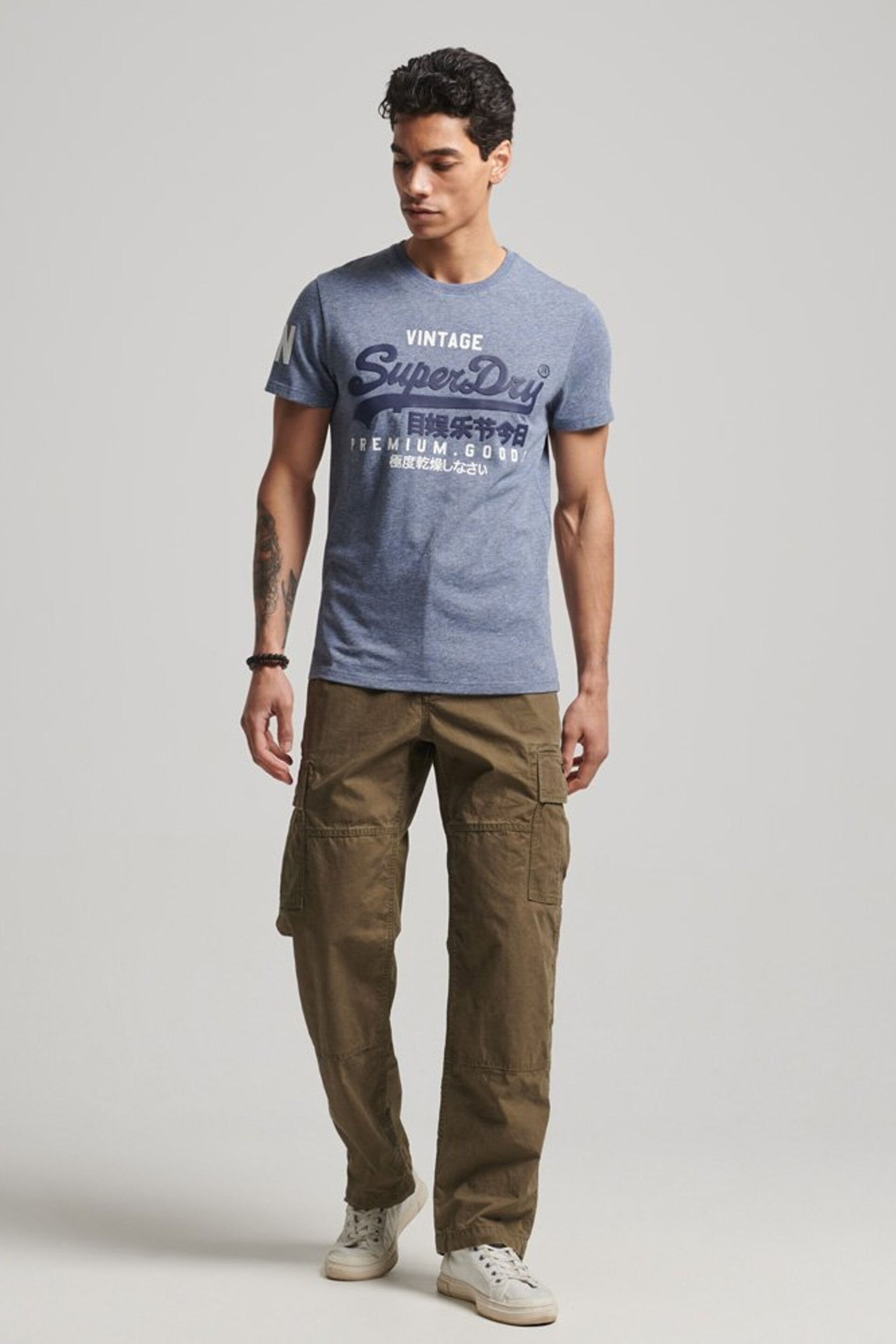 Superdry Tois Blue Grit Classic Heritage T-Shirt - Image 1 of 6