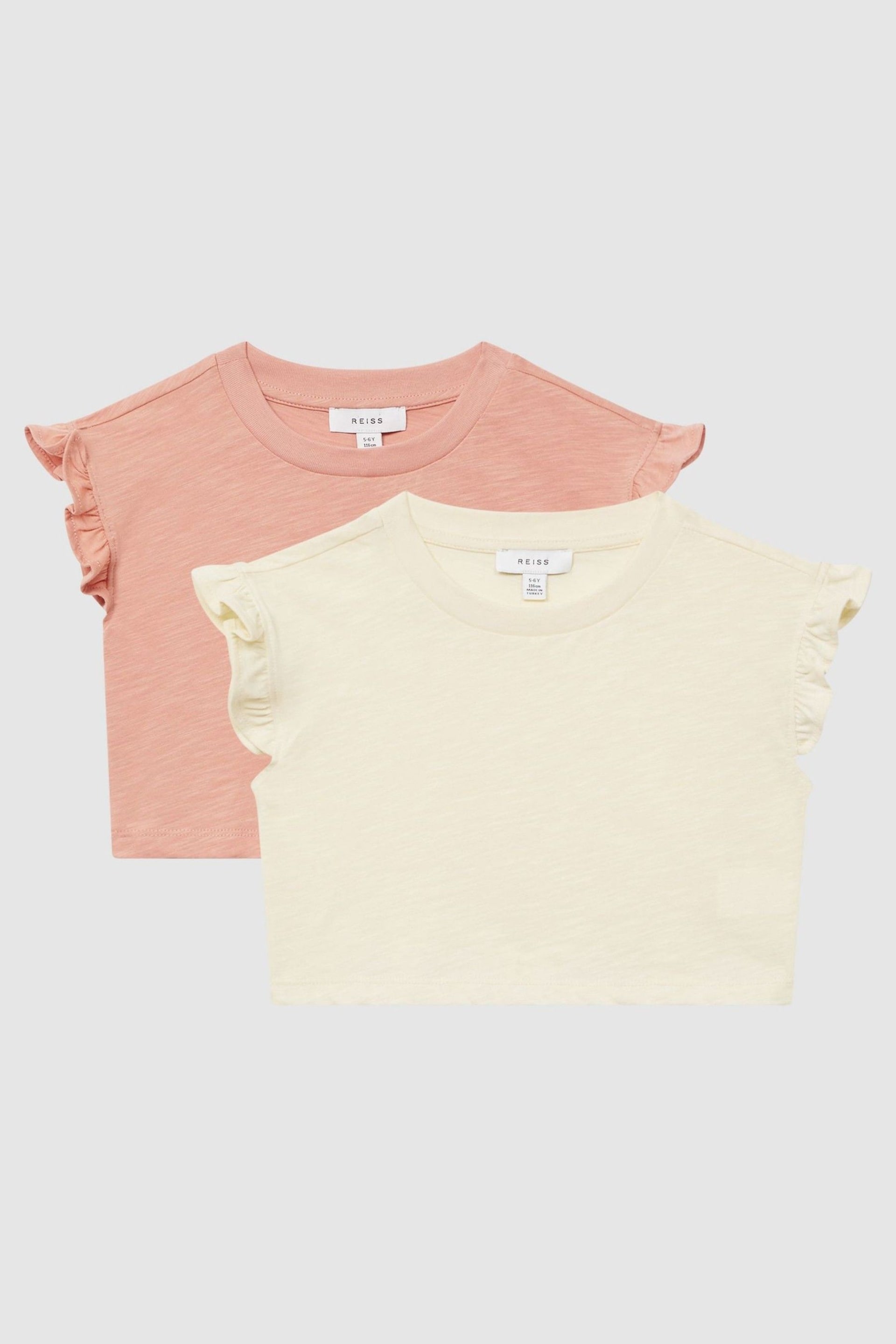 Reiss Multi Saskia Junior Two Pack Ruffle Sleeve Cropped T-Shirts - Image 1 of 11