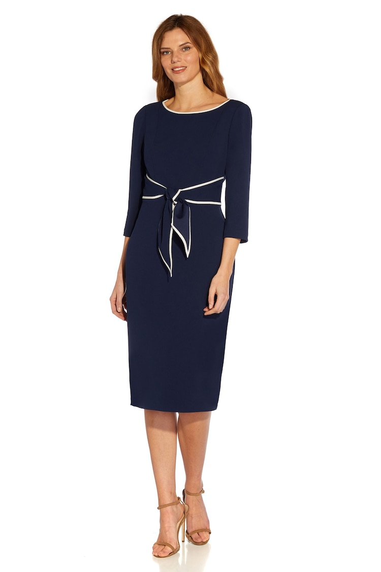 Adrianna Papell Blue Tipped Crepe Tie Dress - Image 1 of 5