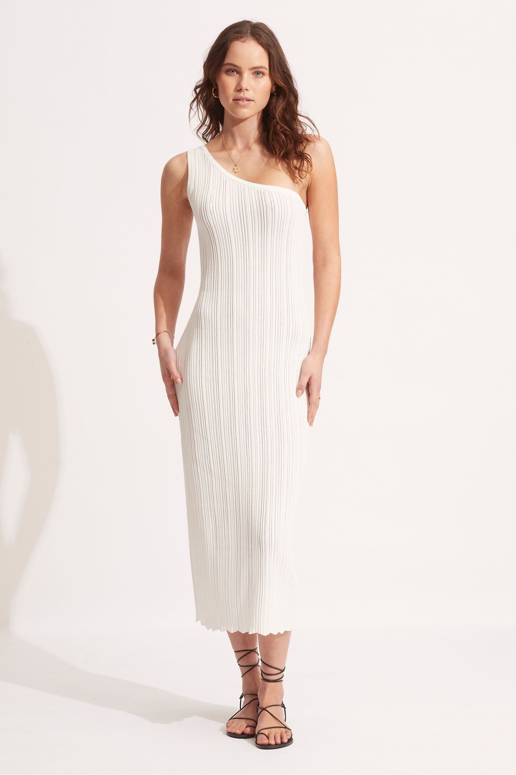 White crochet one shoulder midi dress store