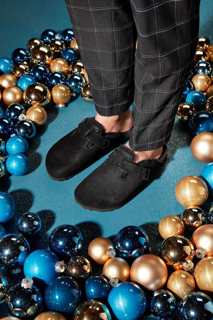 Birkenstock Black Boston Shearling Suede Clogs - Image 2 of 4