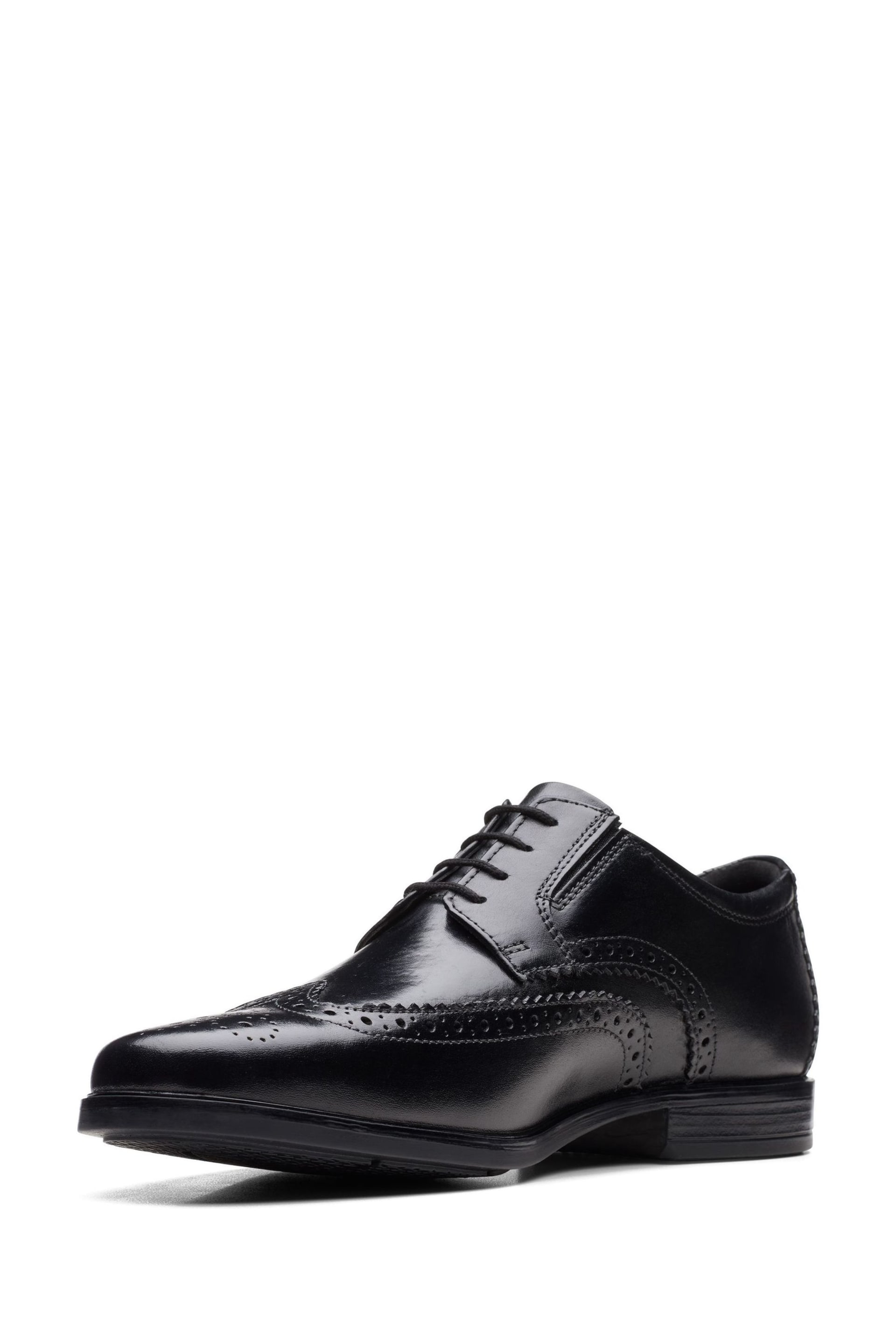 Clarks Black Leather Howard Wing Wide Fit Shoes - Image 4 of 7