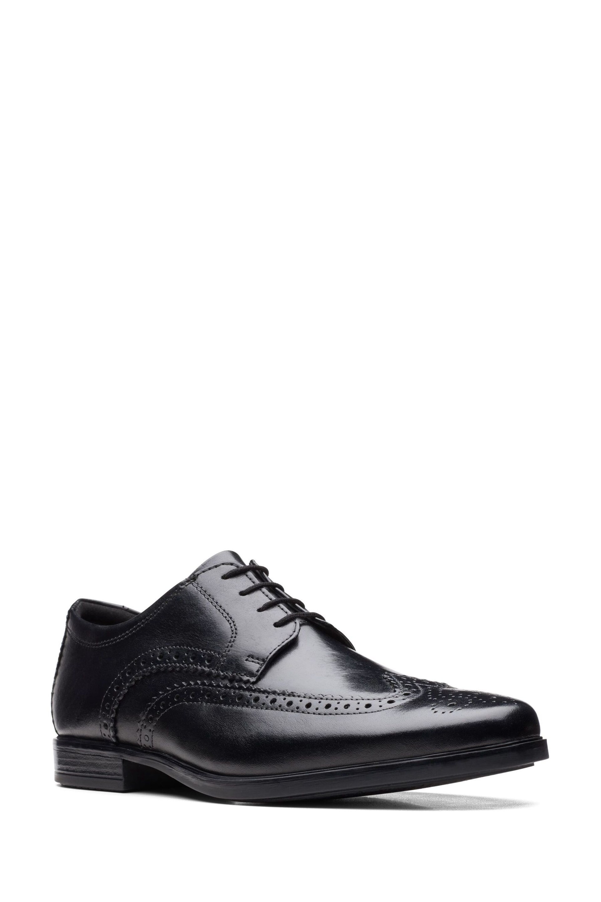 Clarks Black Leather Howard Wing Wide Fit Shoes - Image 5 of 7