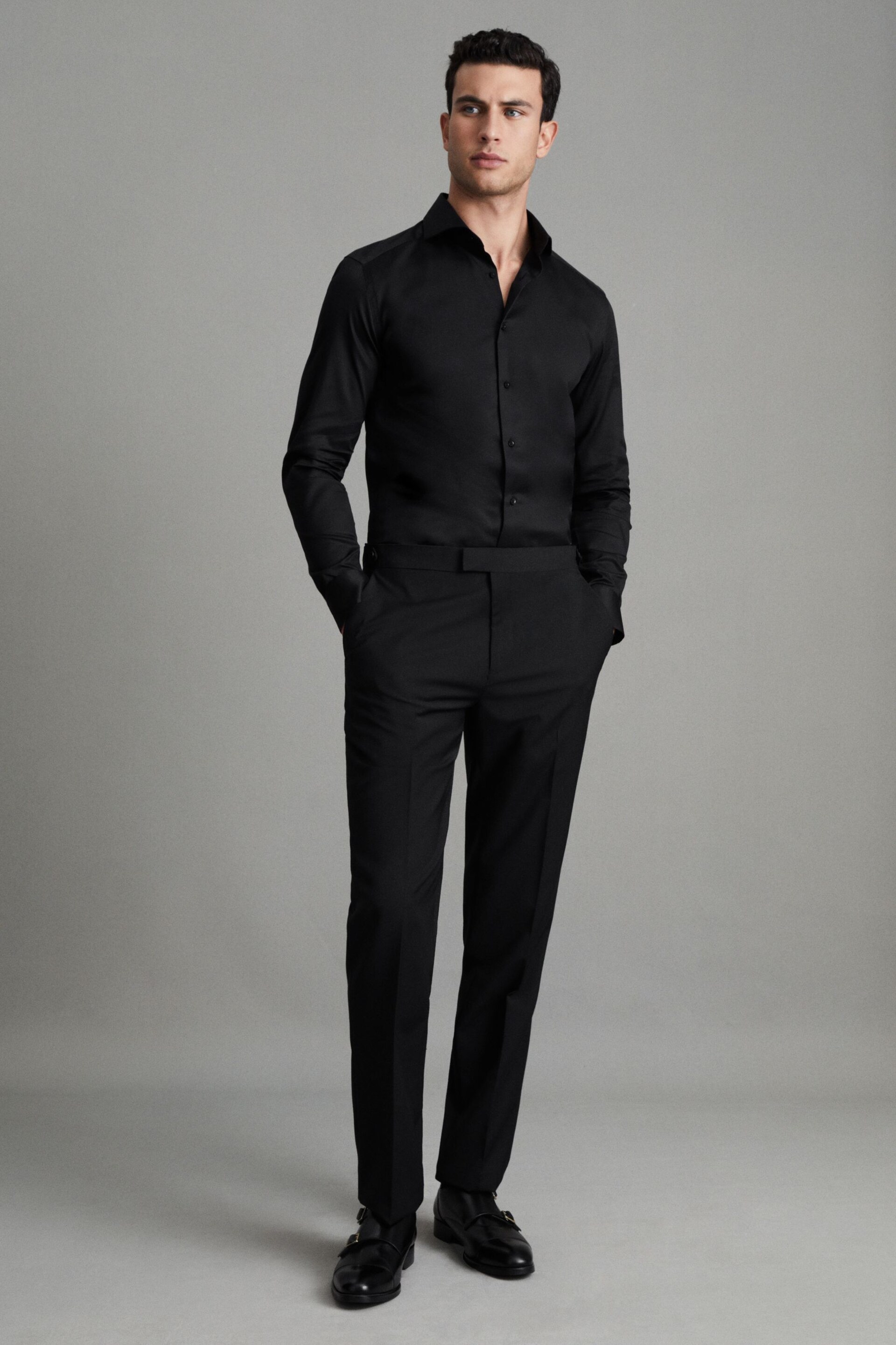 Reiss Black Storm Slim Fit Two-Fold Cotton Shirt - Image 3 of 6