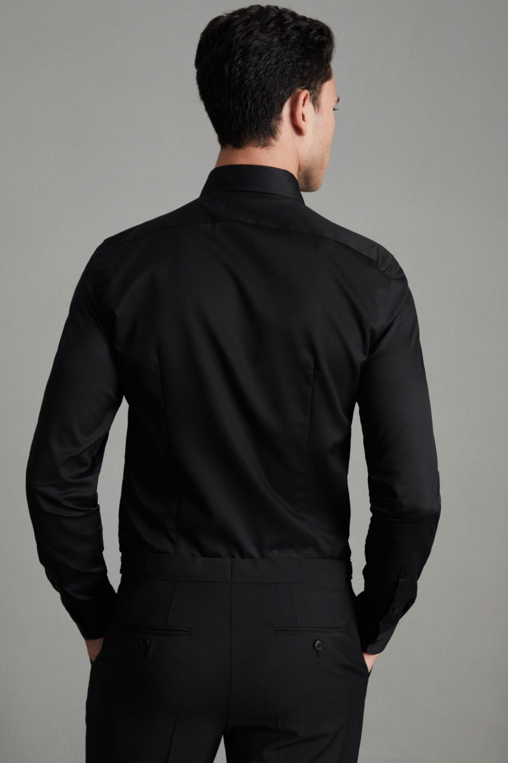 Reiss Black Storm Slim Fit Two-Fold Cotton Shirt - Image 4 of 6