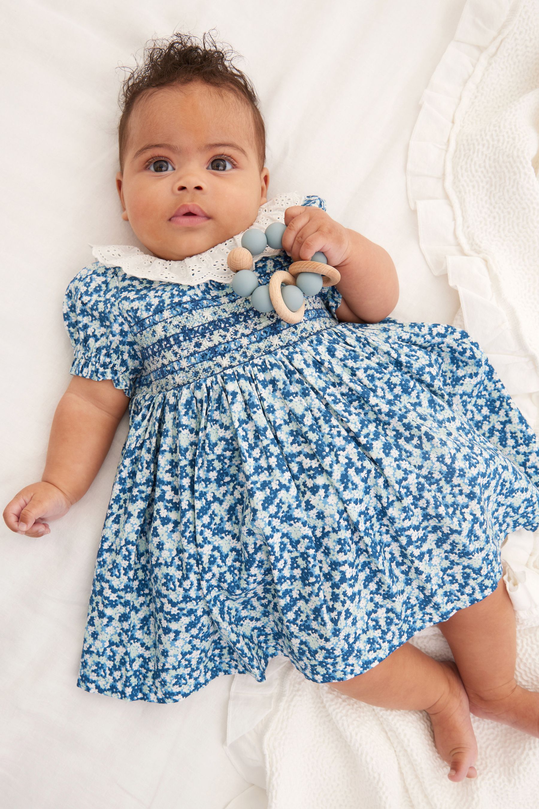 Buy Laura Ashley Blue Newborn Embroidered Smock Collar Prom Dress from Next Germany