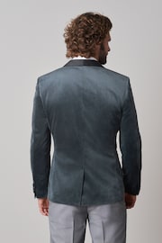 Grey Slim Fit Velvet Blazer - Image 3 of 11