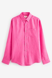 Pink Standard Collar Signature 100% Linen Long Sleeve Shirt - Image 7 of 9