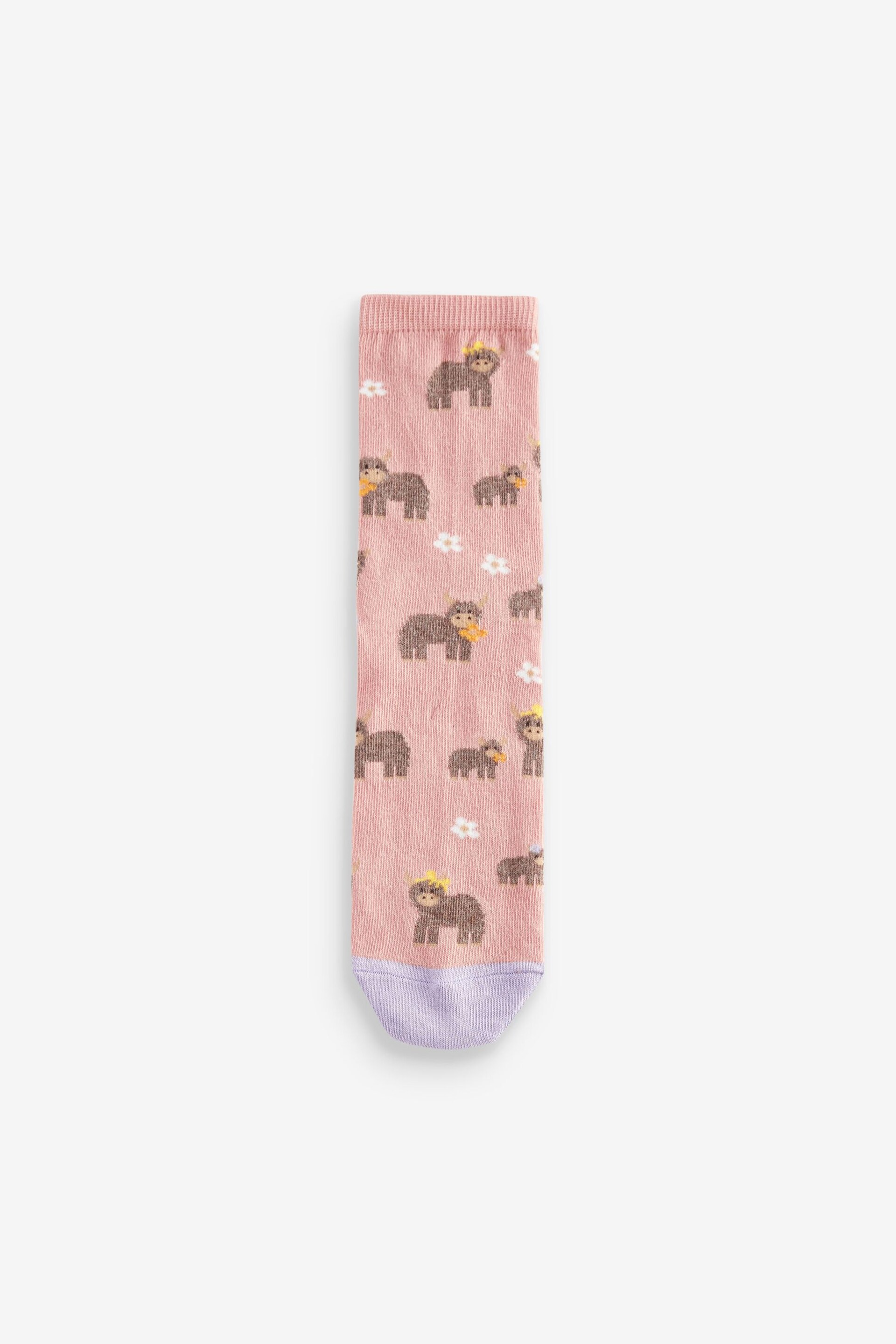 Pink/Lilac/Oatmeal Hamish the Highland Cow Ankle Socks 4 Pack - Image 2 of 5