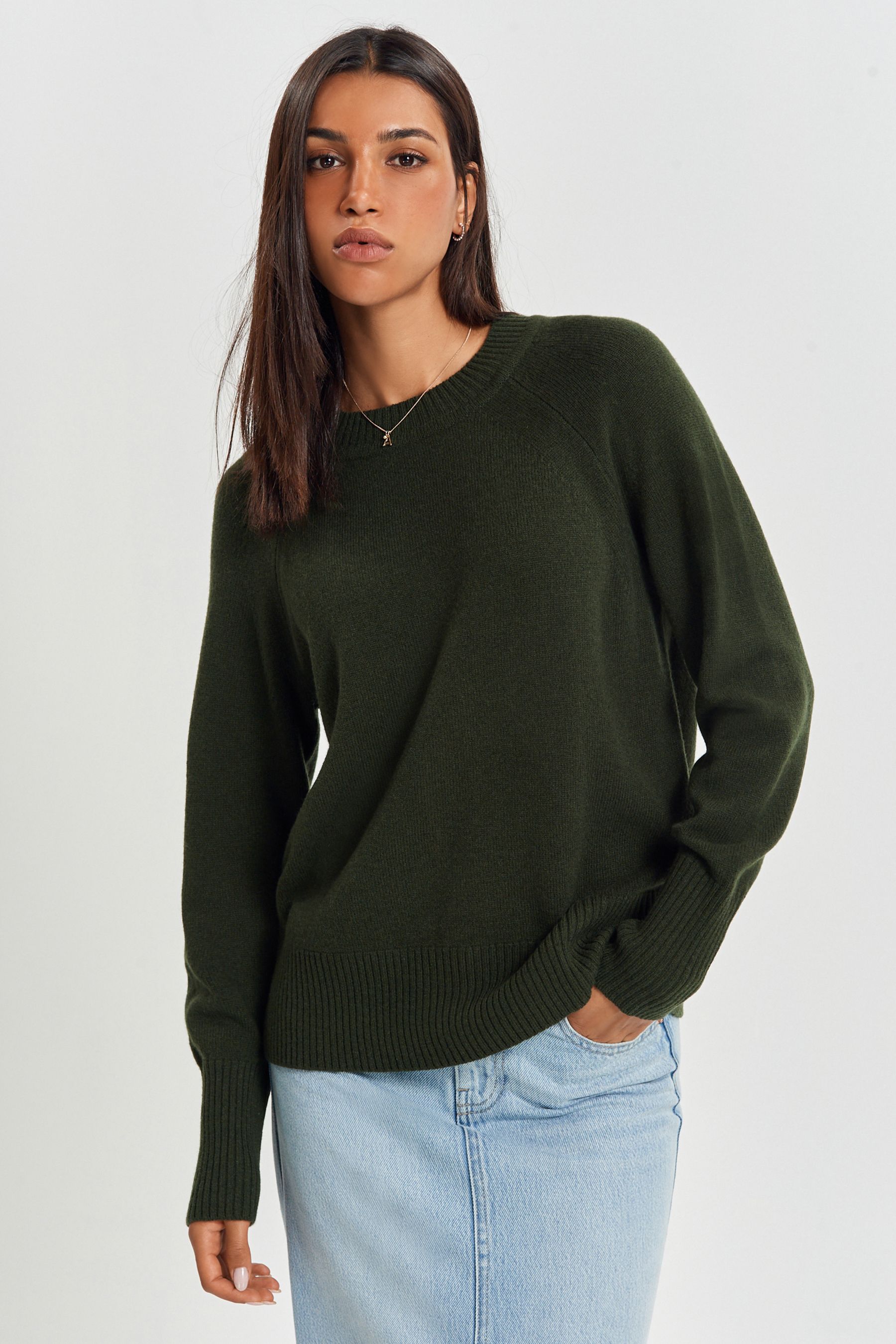 Buy Khaki Green Premium 100 Lambswool Crew Neck Jumper from Next Ireland
