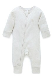 Purebaby Neutral Rib Zip Baby Footless Sleepsuit - Image 1 of 6