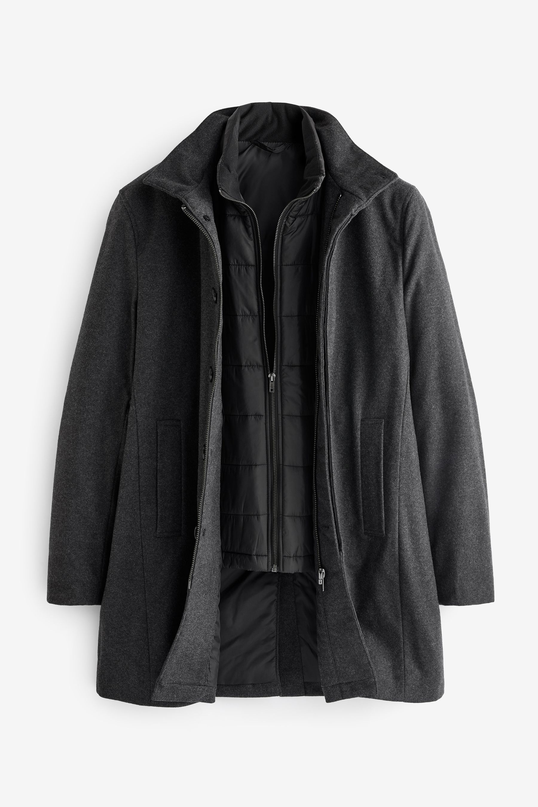 Buy Charcoal Grey Signature Italian Wool Rich Funnel Neck Coat With Removable Gilet from Next Luxembourg