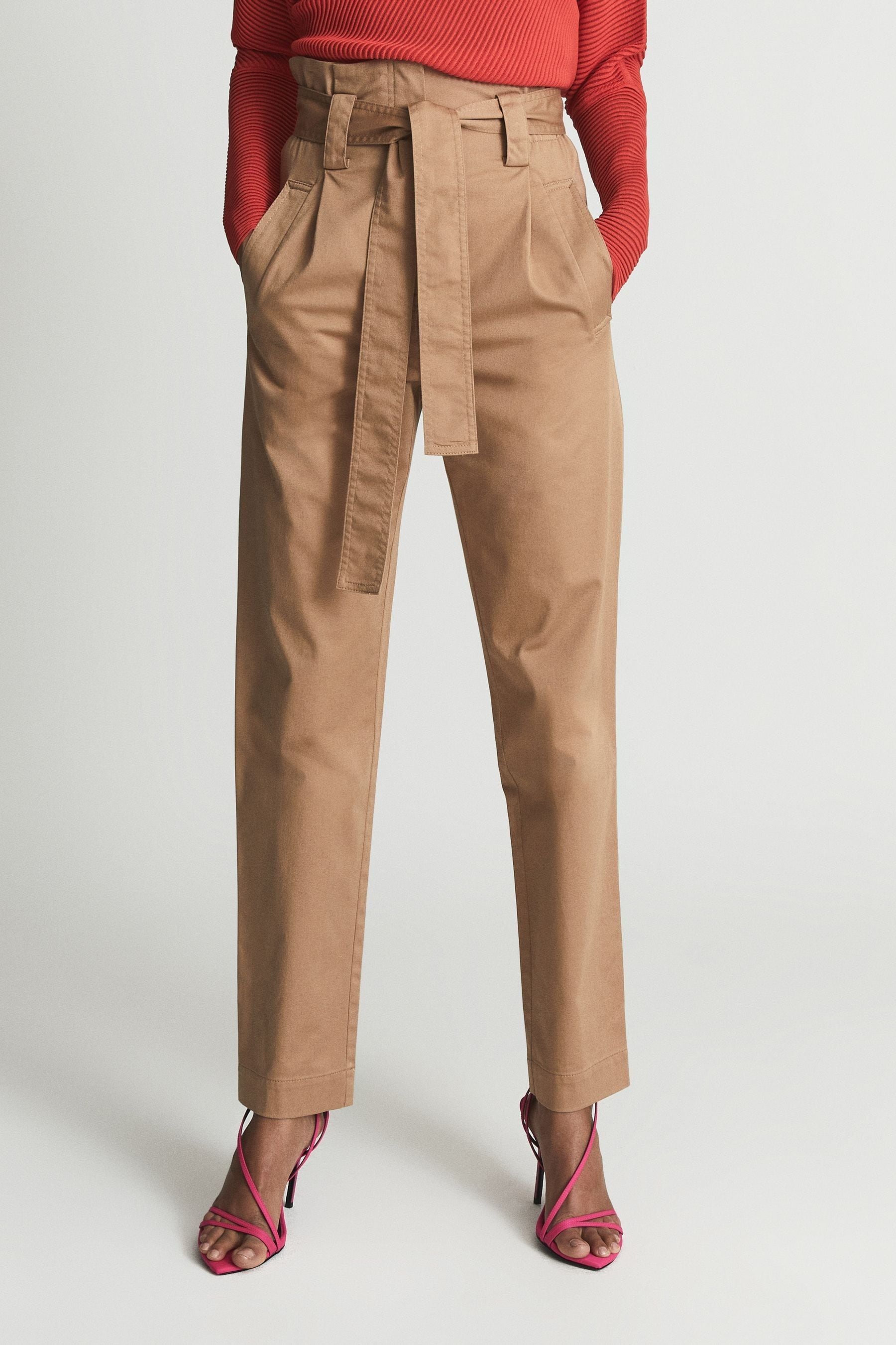 Buy Reiss Camel Mabel Petite High Waist Paper Bag Trousers from Next Australia