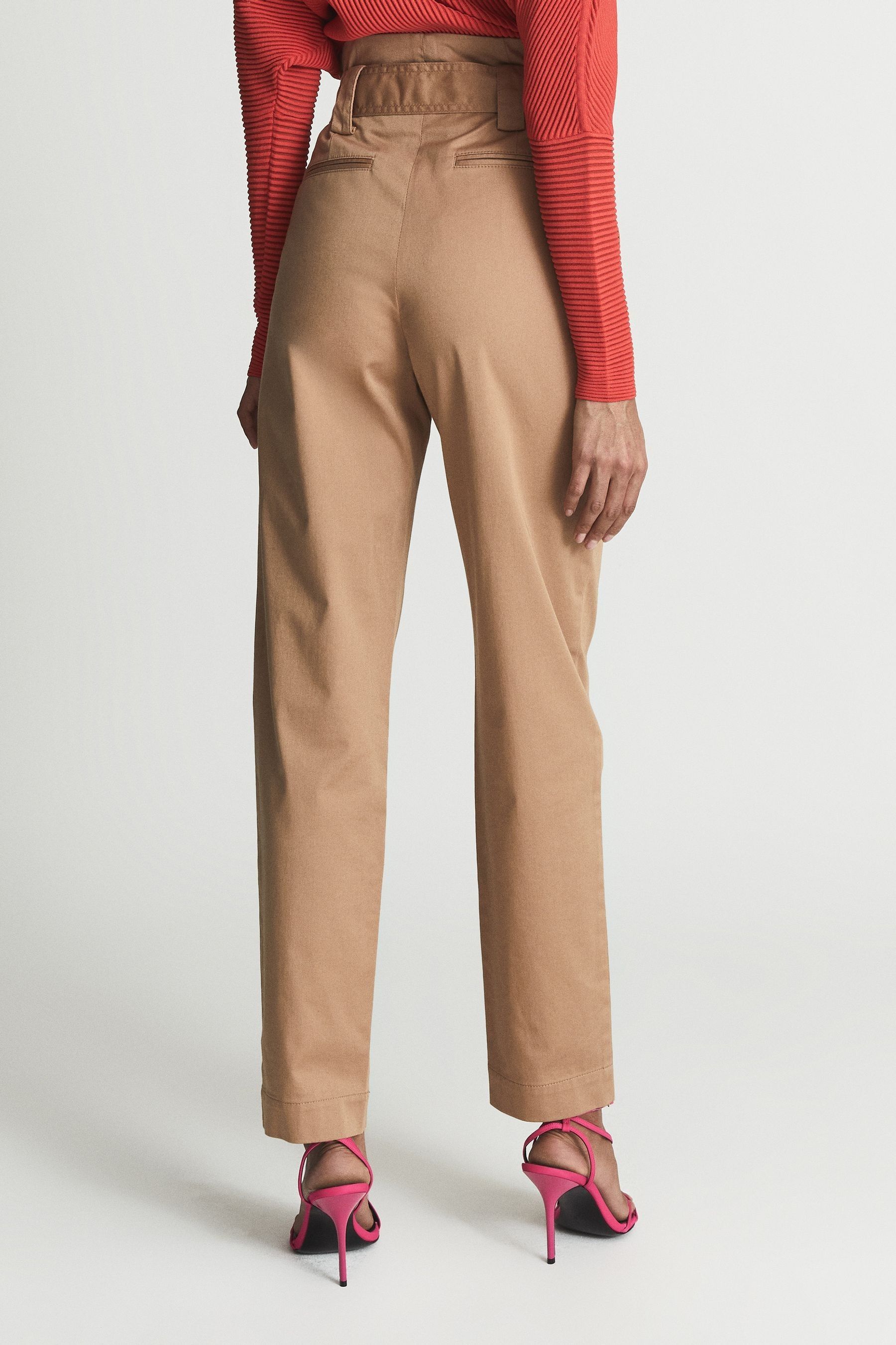 Camel paper bag pants top