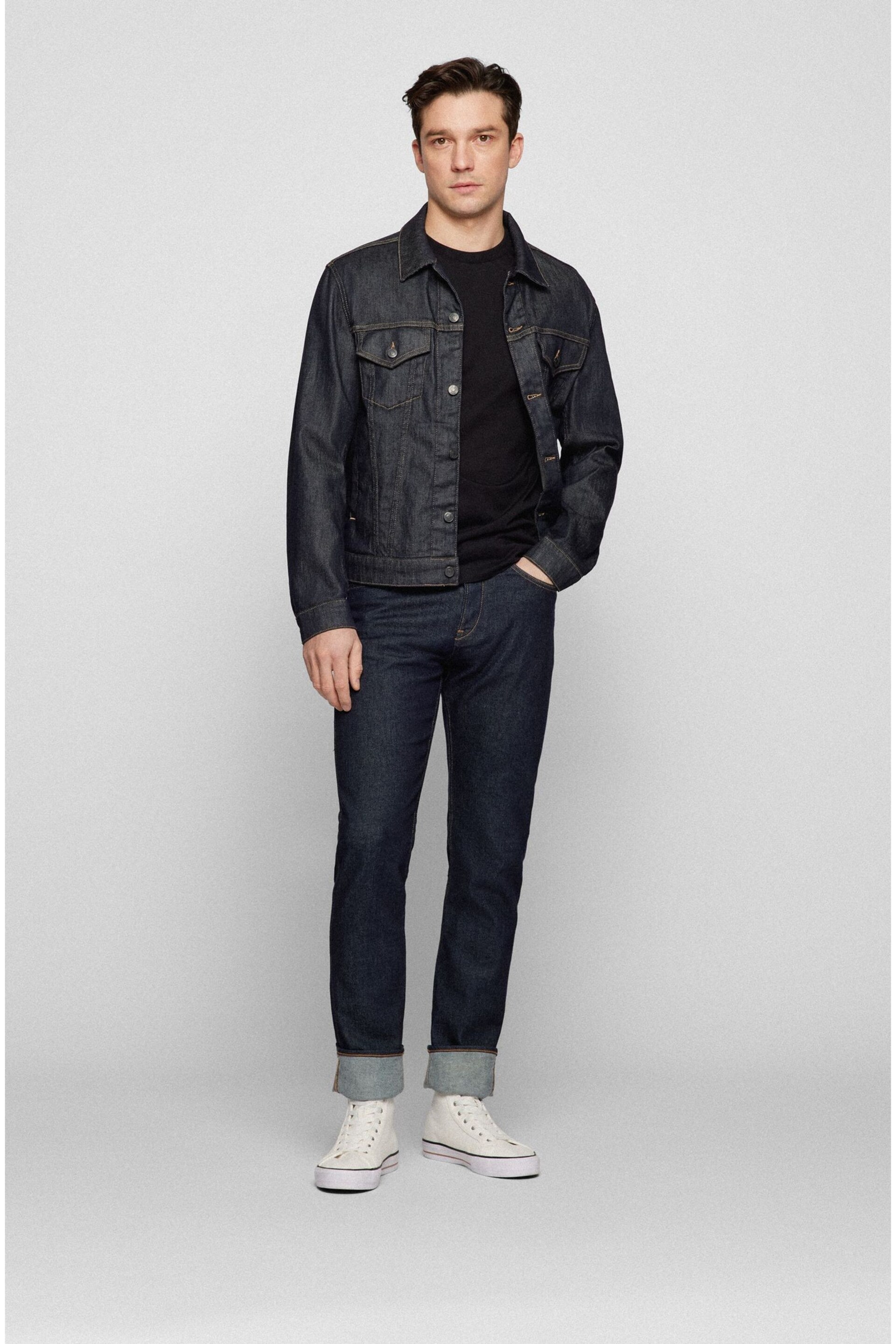 BOSS Dark Wash Maine Straight Fit Stretch Denim Jeans - Image 3 of 5