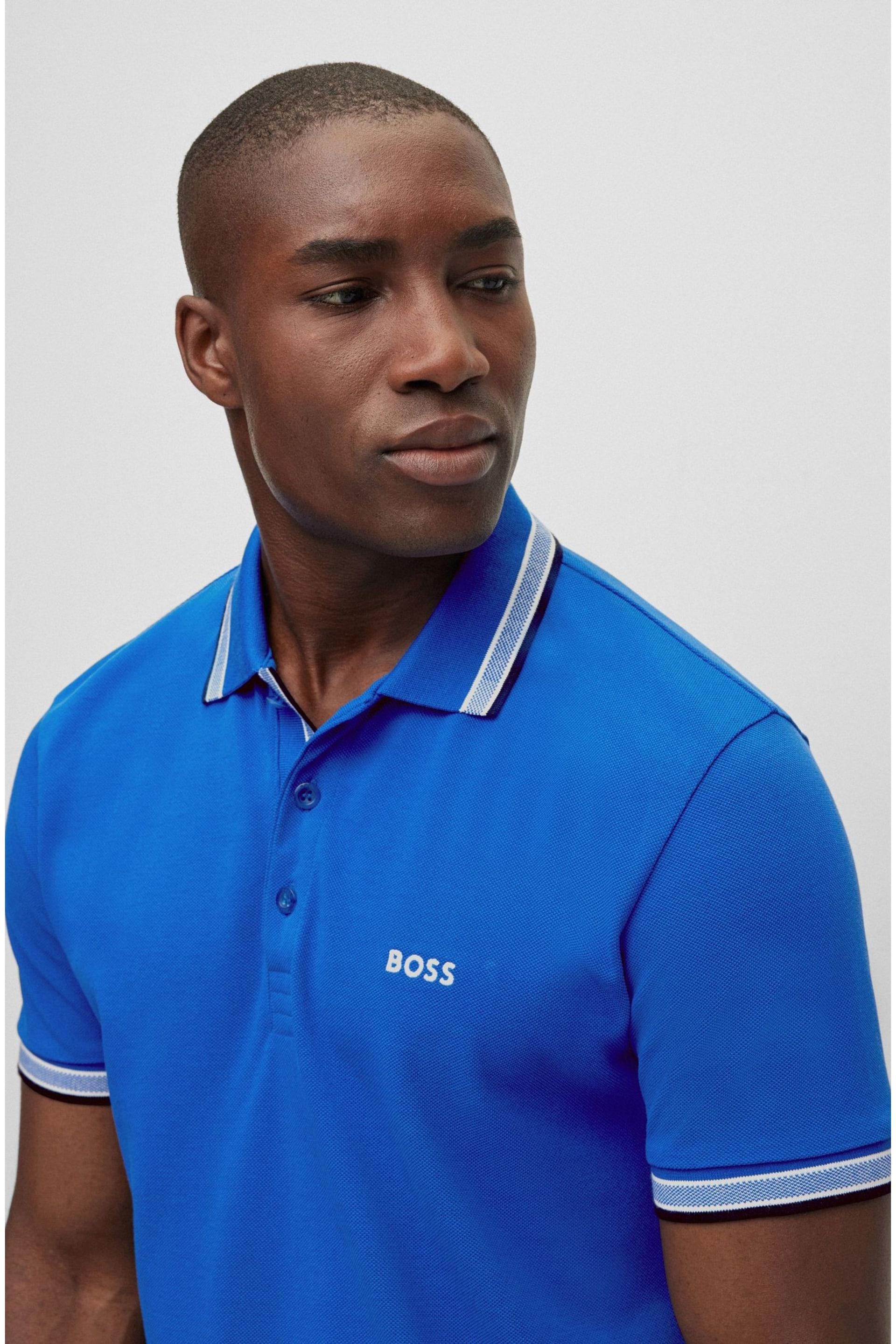 BOSS Bright Blue/Blue Tipping Paddy Polo Shirt - Image 4 of 5