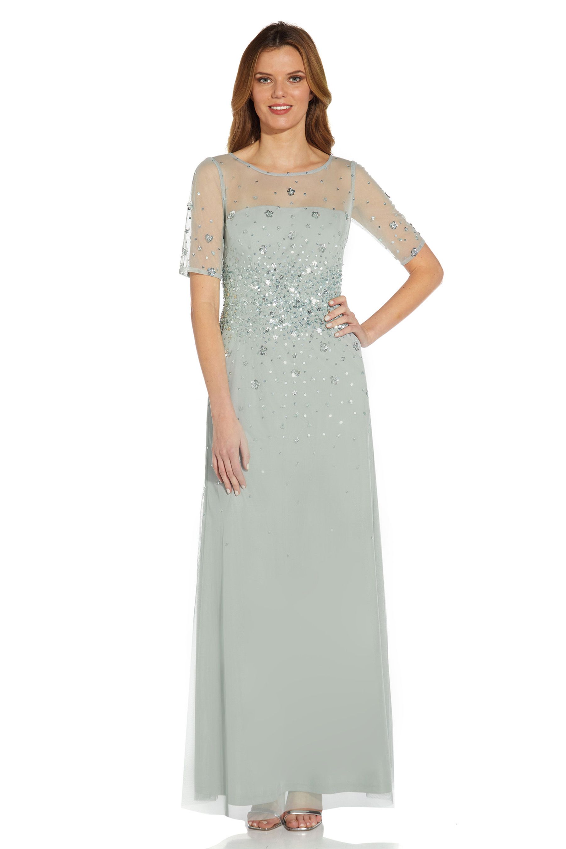 Beaded illusion gown adrianna papell top