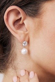 Sterling Silver Pearl Effect Drop Stud Earrings - Image 2 of 3