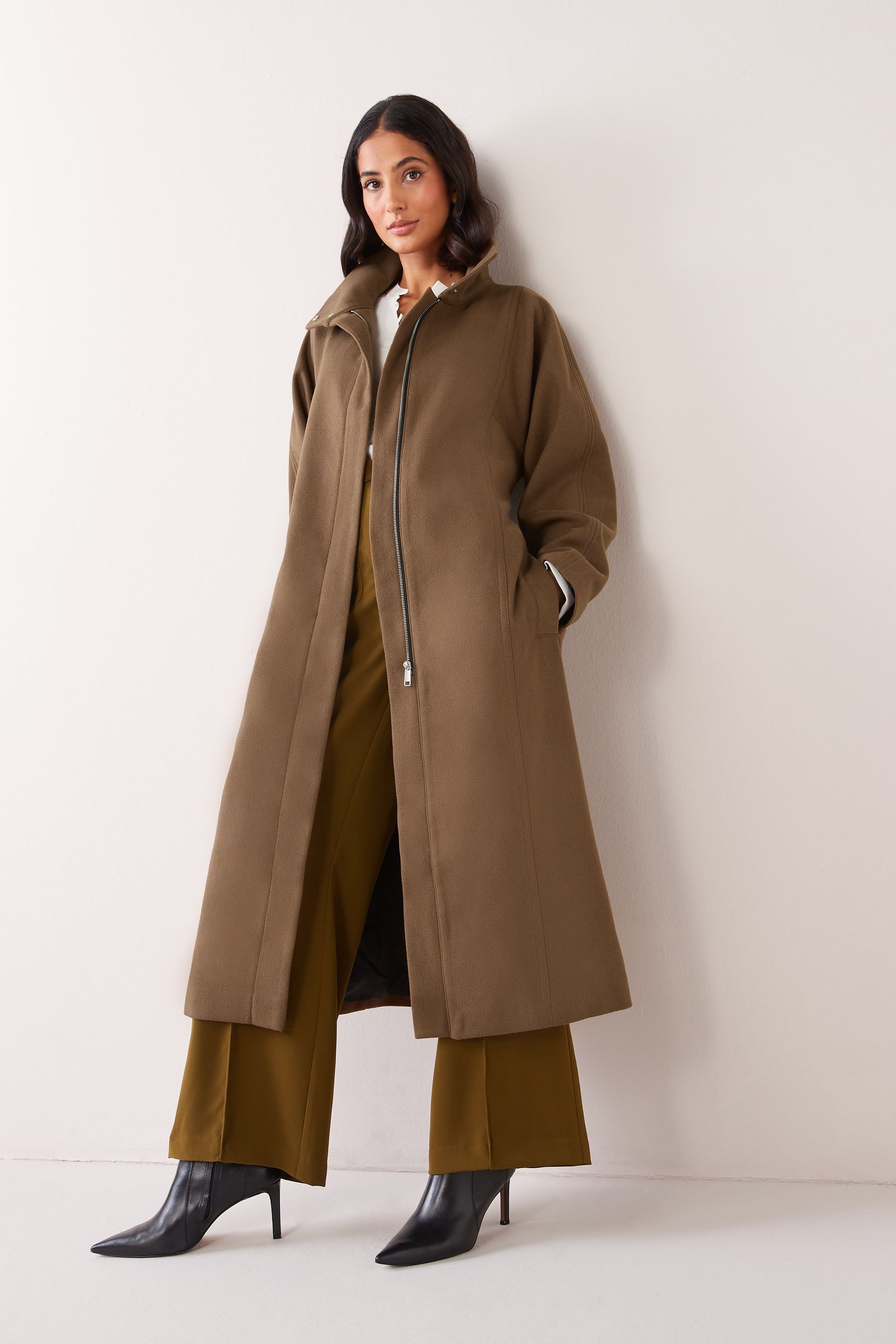 Buy Tan Brown Funnel Neck Formal Coat from Next Luxembourg