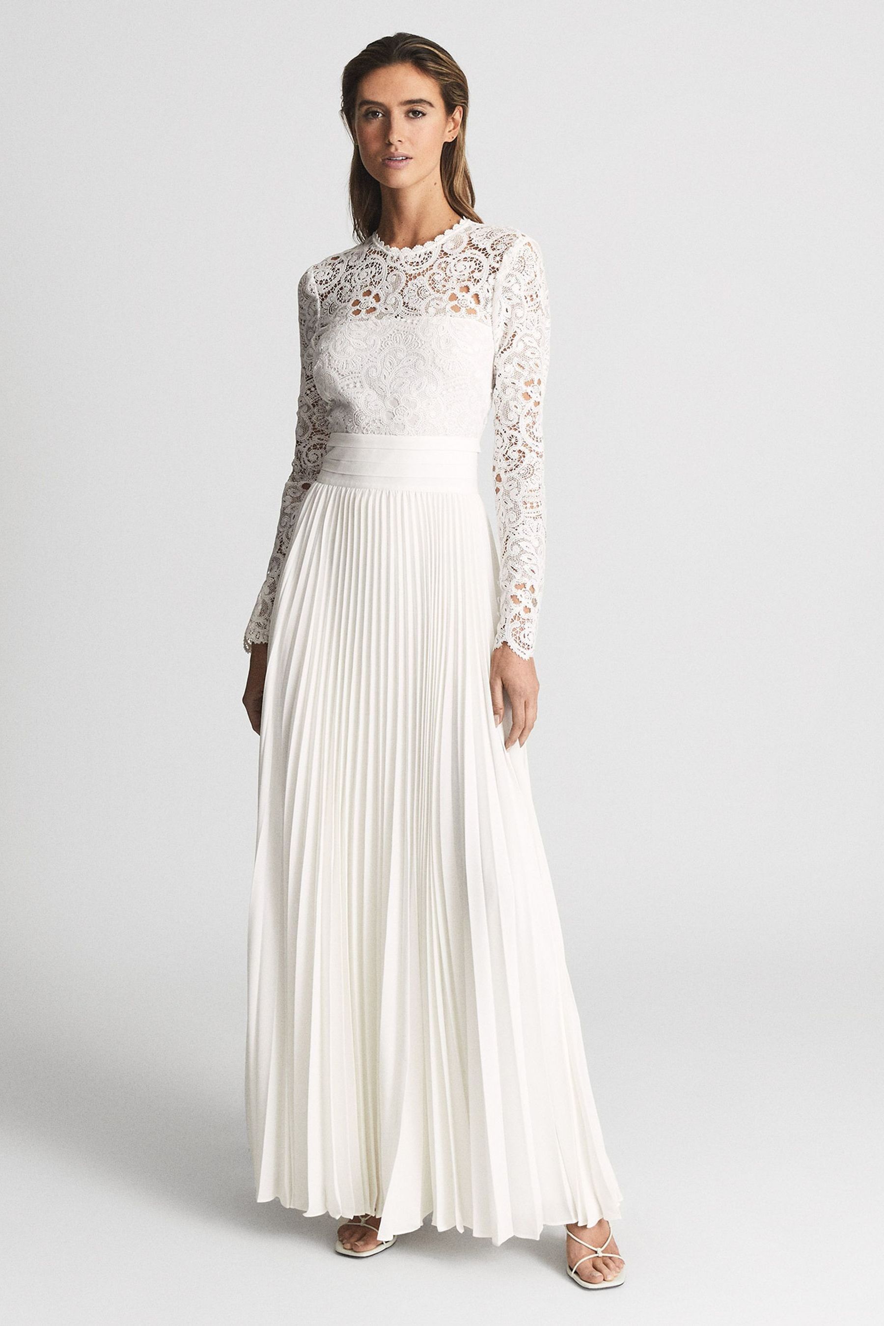 Buy Reiss White Hazel Lace Top Pleated Dress from Next Luxembourg