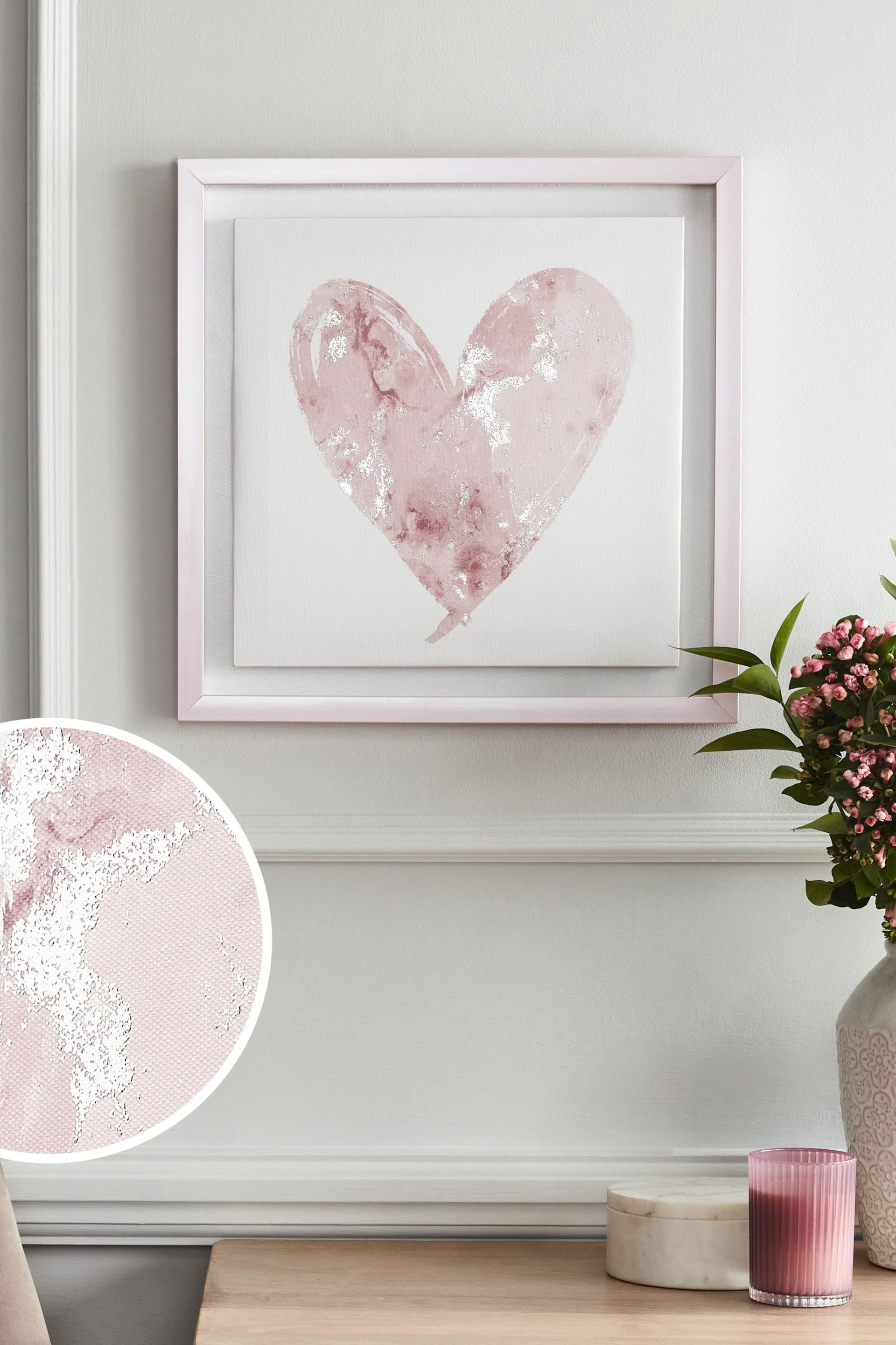 Pink Heart Framed Canvas Wall Art - Image 2 of 5