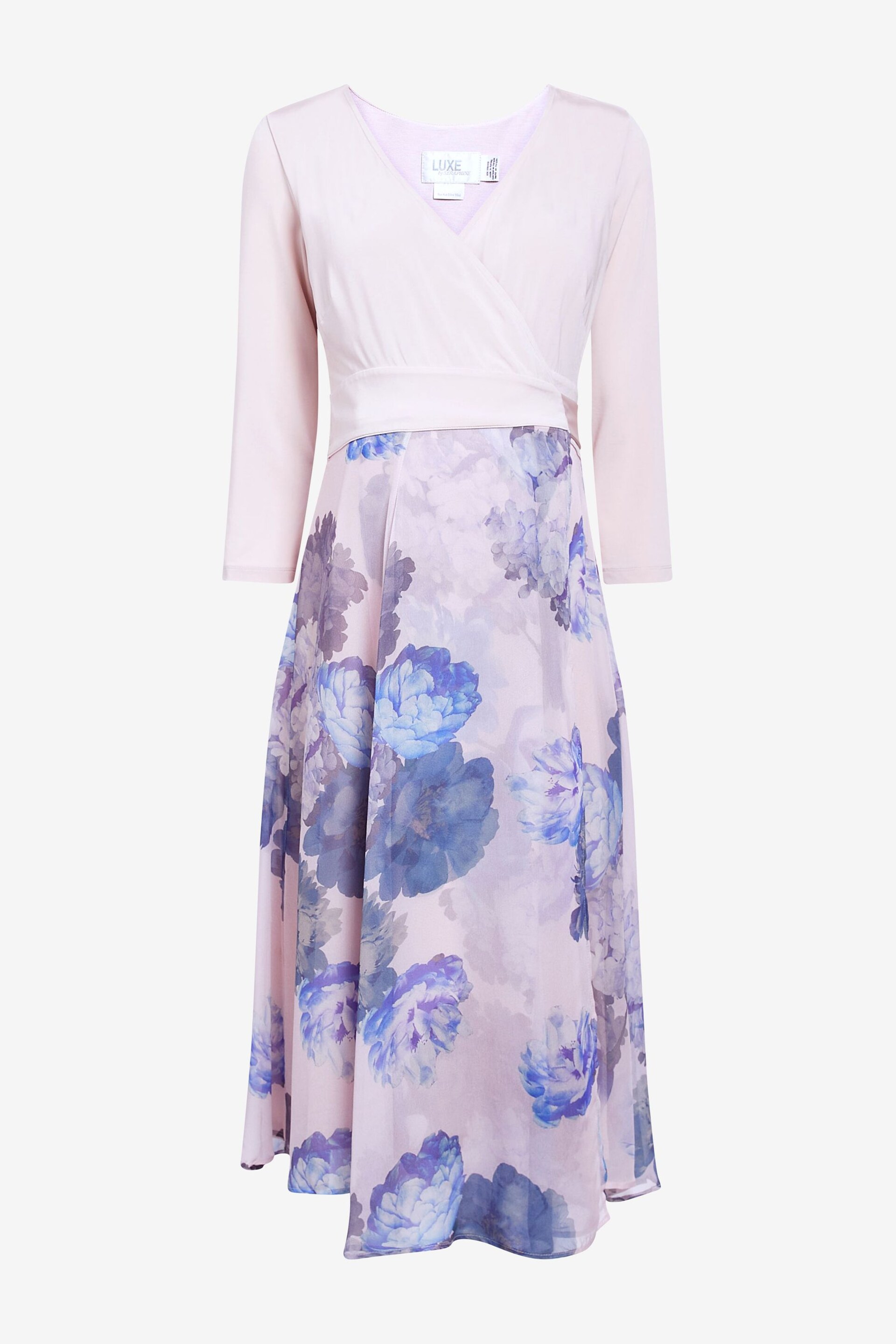 Seraphine Pink Pastel Floral Wrap Maternity And Nursing Midi Dress - Image 4 of 5