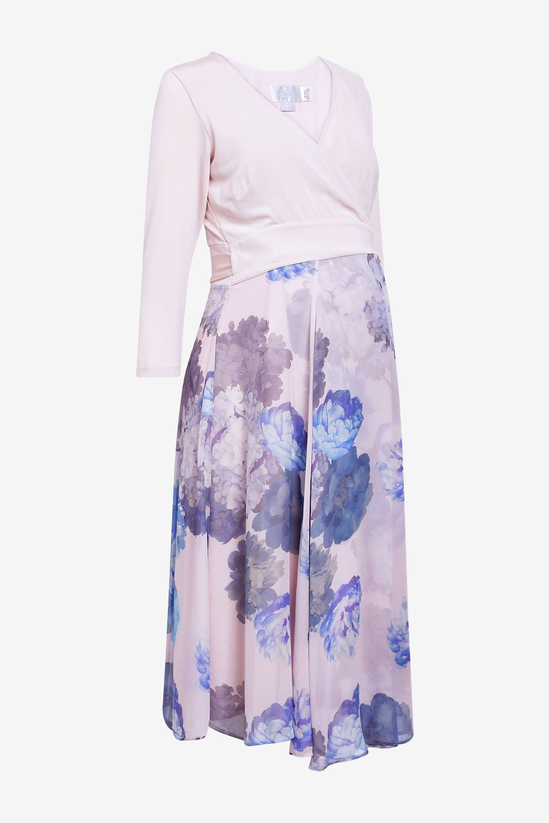 Seraphine Pink Pastel Floral Wrap Maternity And Nursing Midi Dress - Image 5 of 5