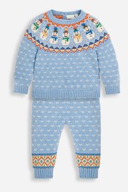 JoJo Maman Bébé Blue Snowman Fair Isle Baby Knit Set - Image 1 of 5