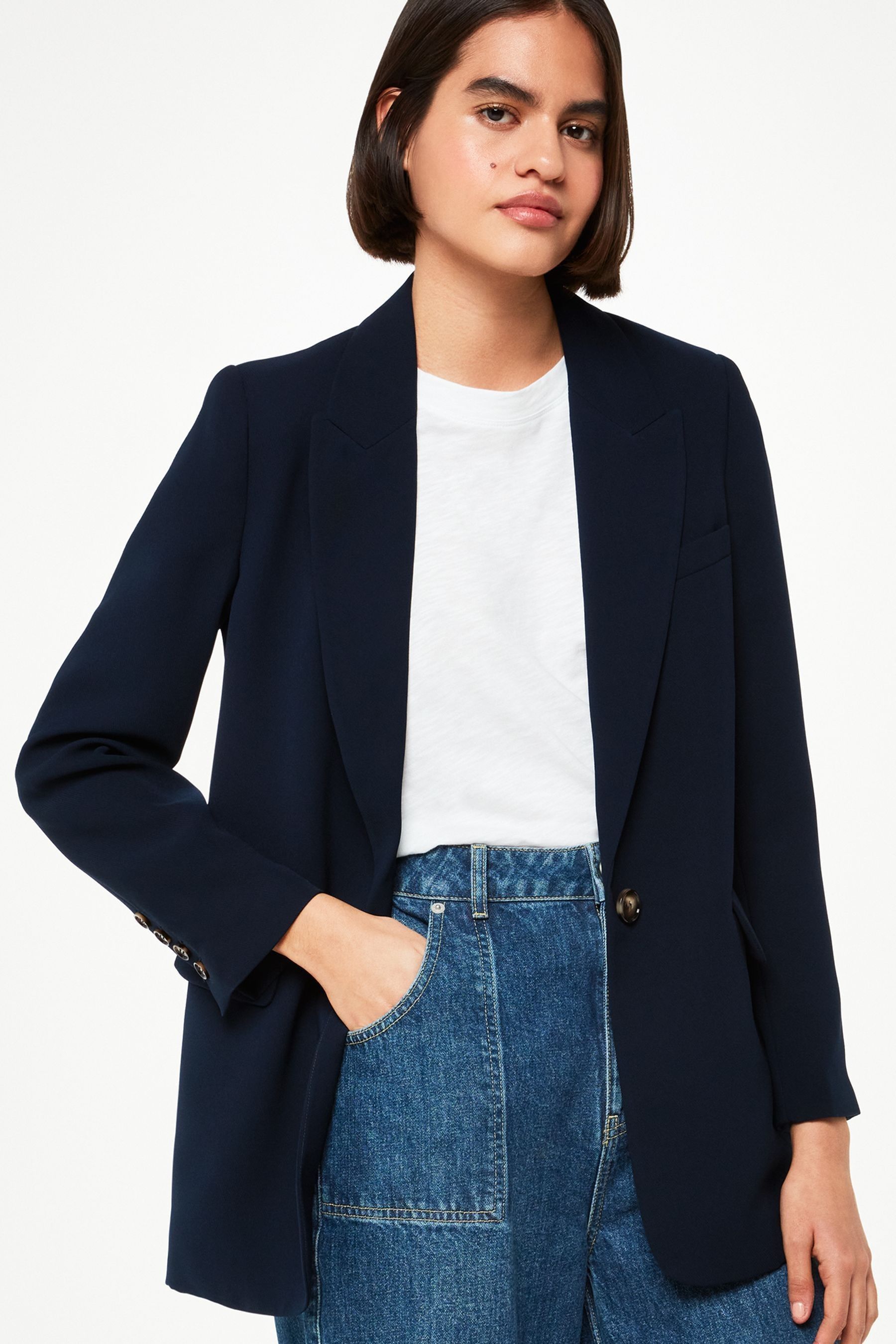 Navy blue boyfriend blazer deals