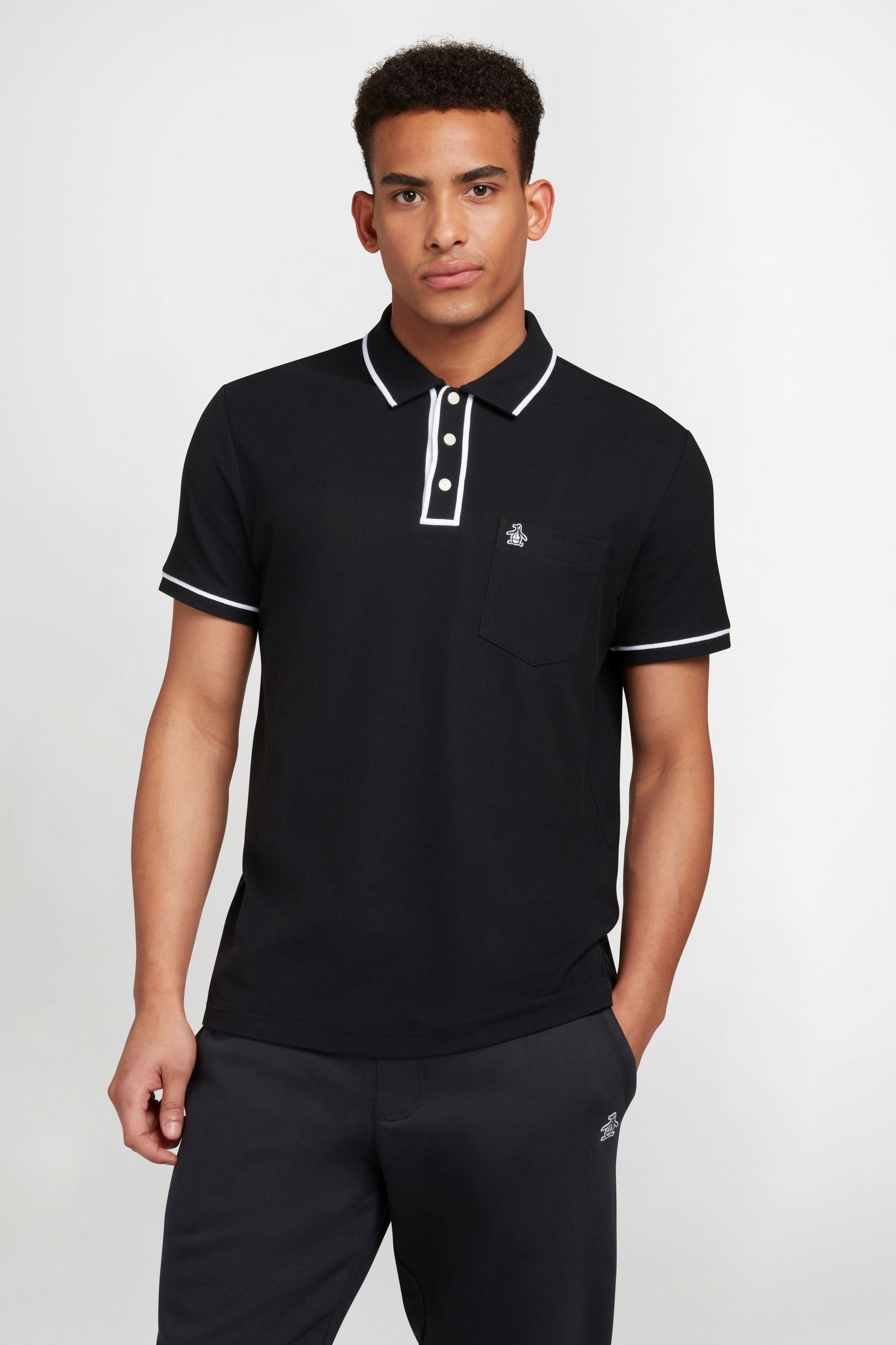 Original Penguin Earl Tipped Collar Pocket Pique Polo Shirt X Large Black Mens