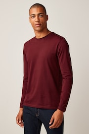 Burgundy Red Regular Fit Long Sleeve Crew Neck T-Shirt - Image 1 of 4