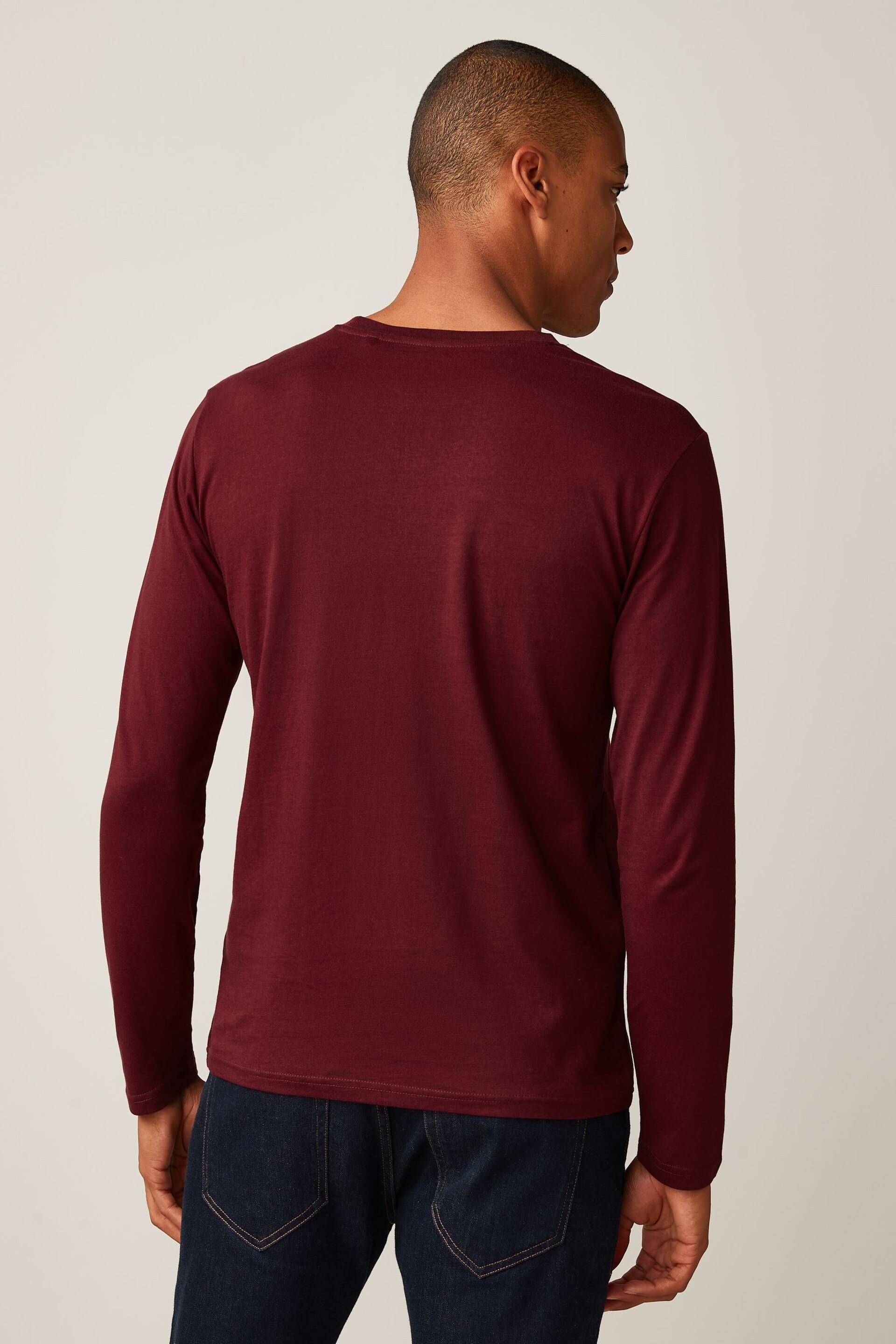 Burgundy Red Regular Fit Long Sleeve Crew Neck T-Shirt - Image 2 of 4