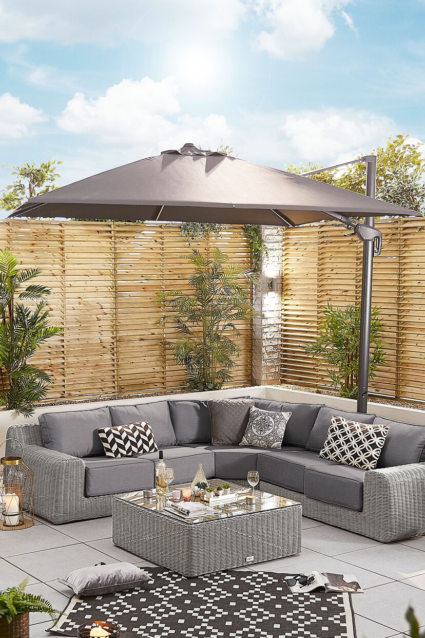 Nova Outdoor Living Grey Galaxy LED Cantilever 3m Square Parasol with Cover - Image 2 of 4