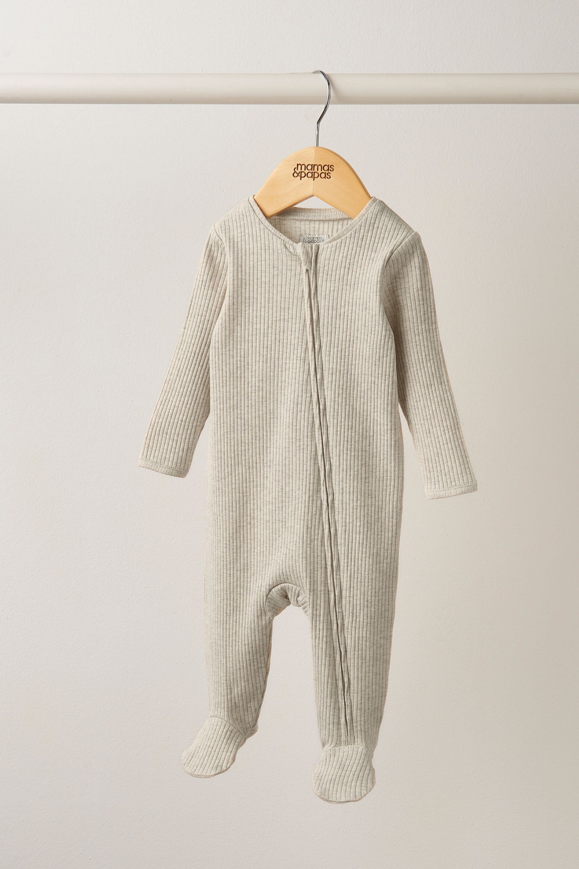 Mamas & Papas Newborn Unisex Brown Basics Oatmeal Zip Sleepsuit - Image 1 of 4