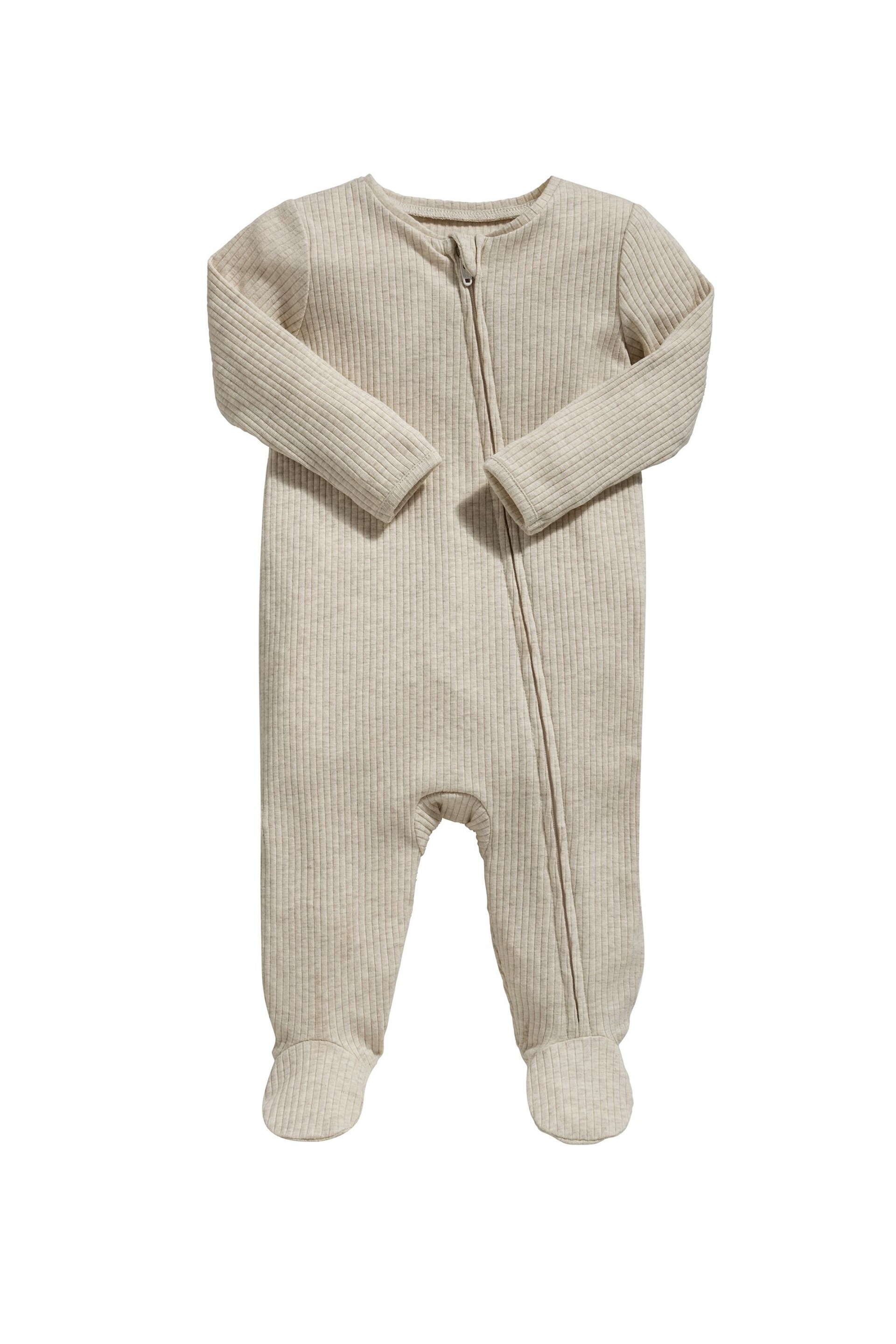 Mamas & Papas Newborn Unisex Brown Basics Oatmeal Zip Sleepsuit - Image 2 of 4