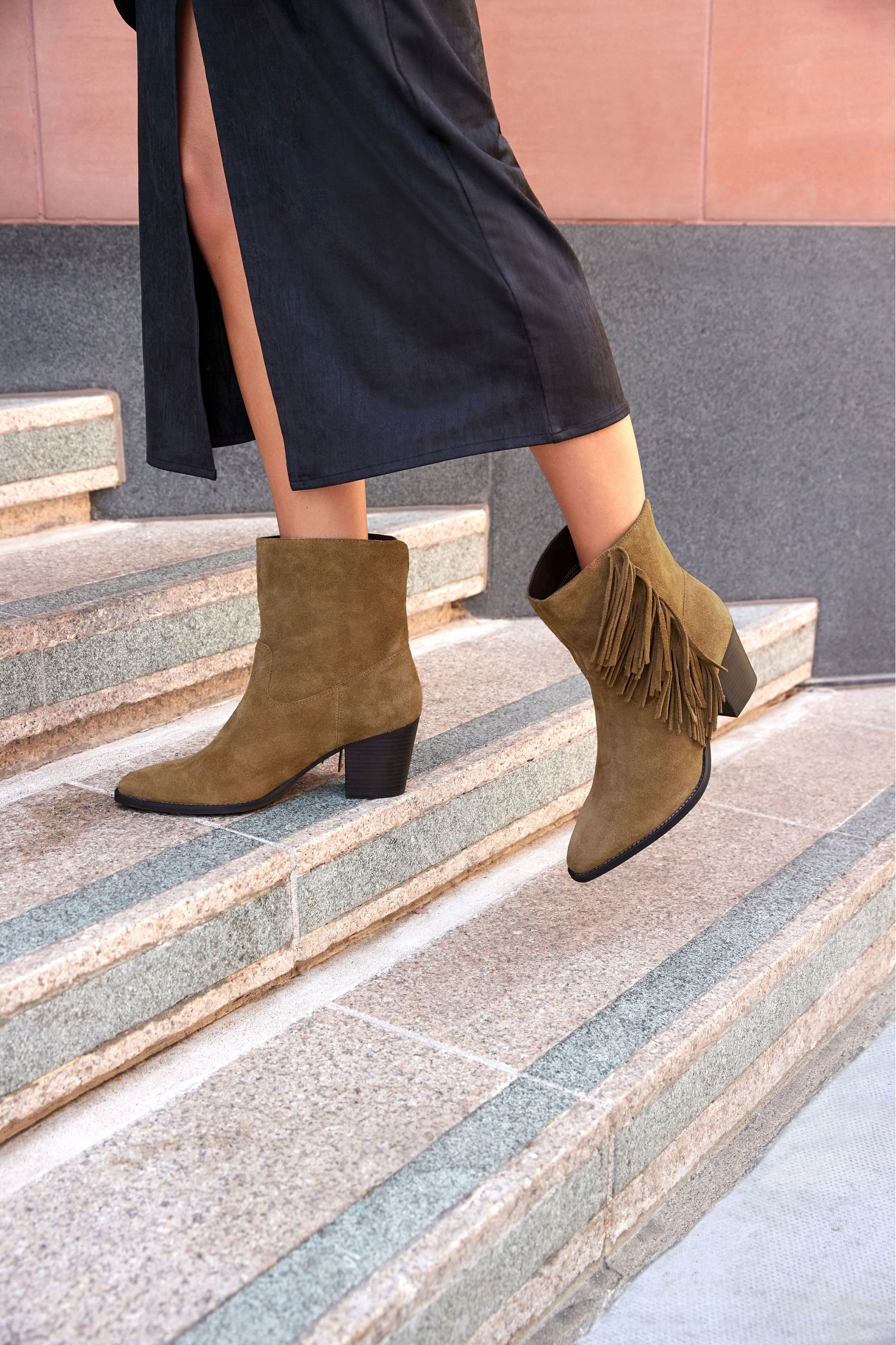 Buy Tan Brown Western Cowboy Fringe Ankle Boots from Next Luxembourg