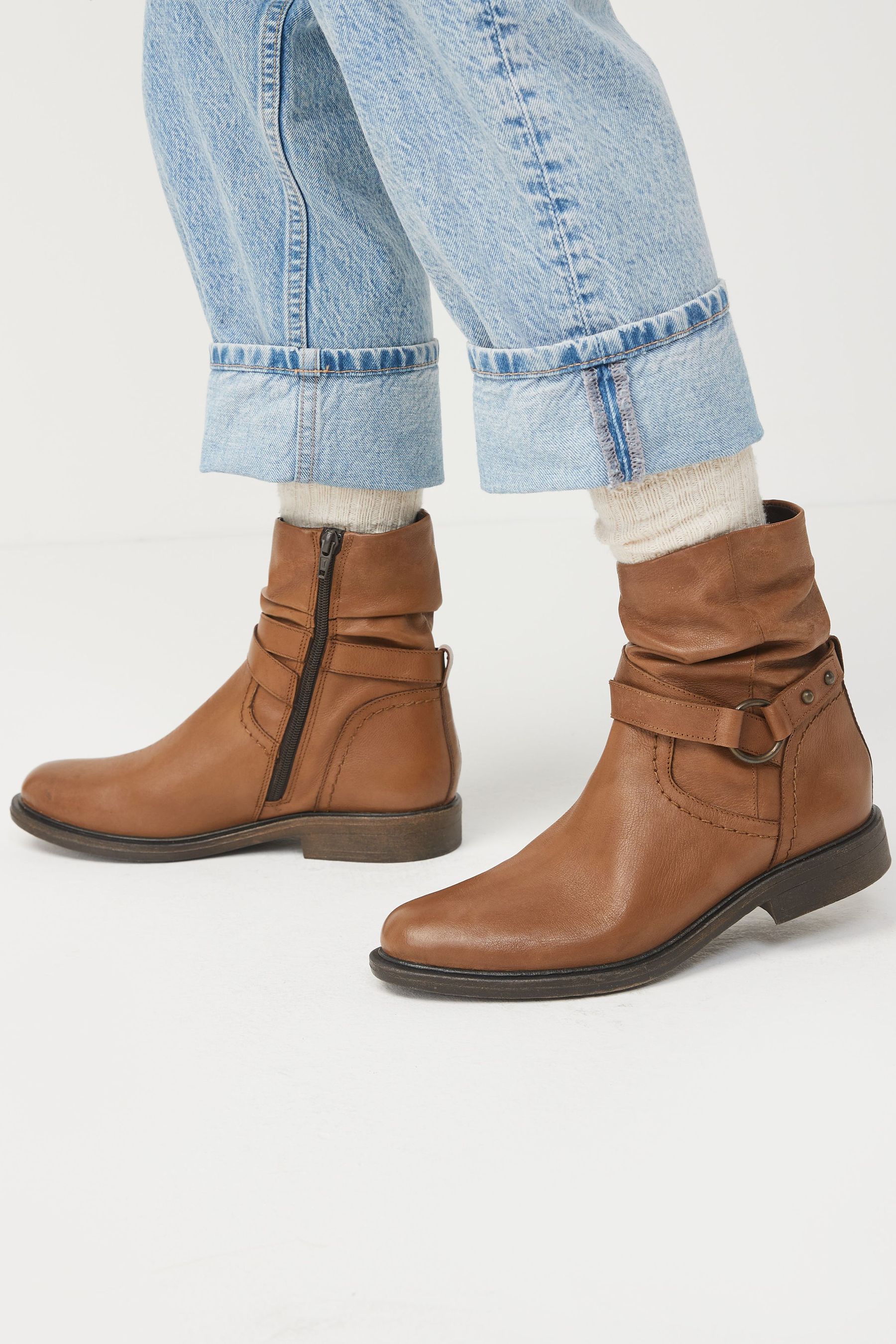 Buy Tan Brown Signature Leather Slouch Ankle Boots from Next Luxembourg