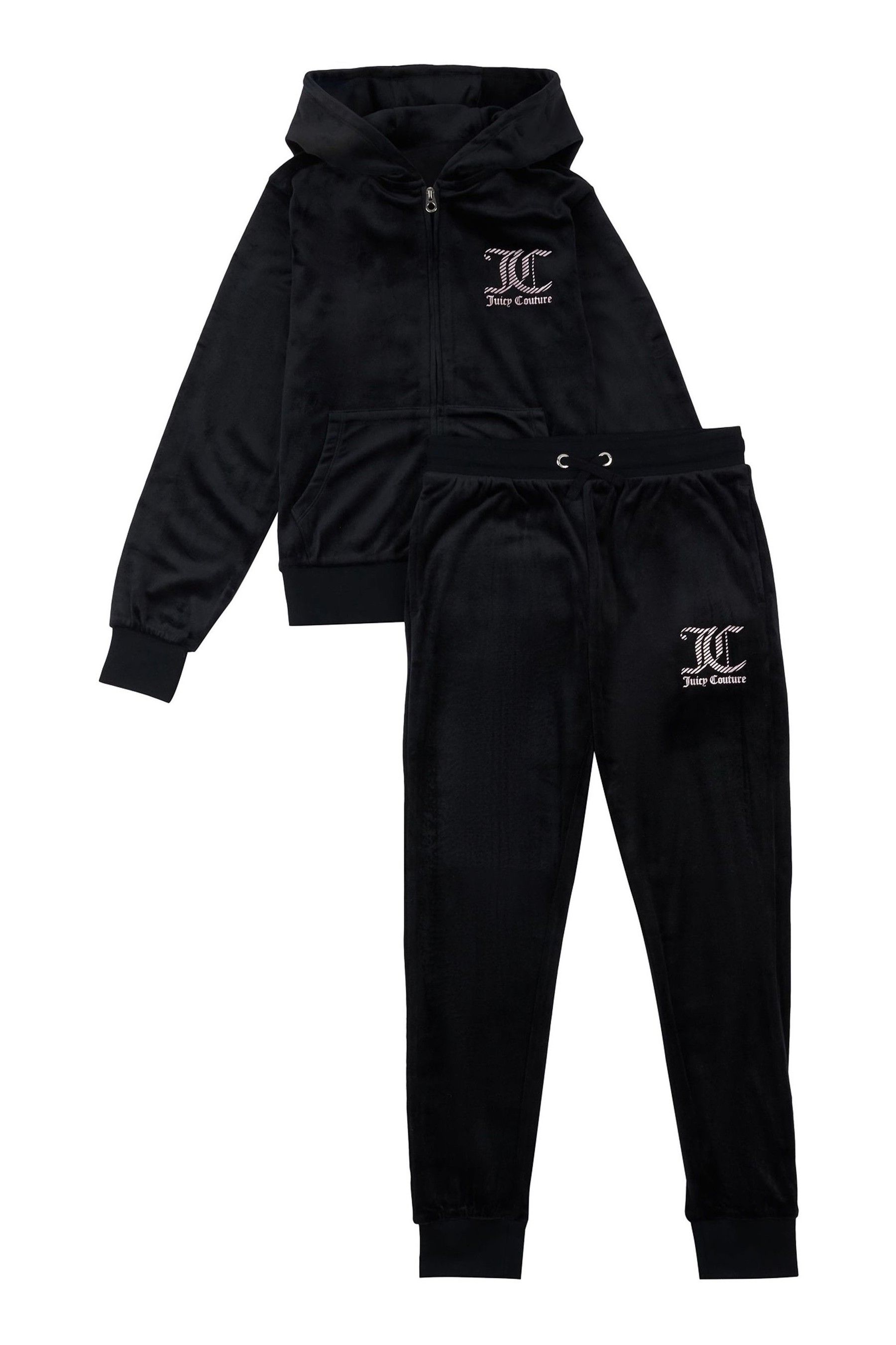 Buy Juicy Couture Black Velour Tracksuit Zip Through Hoodie And Slim Joggers Set from Next Ireland