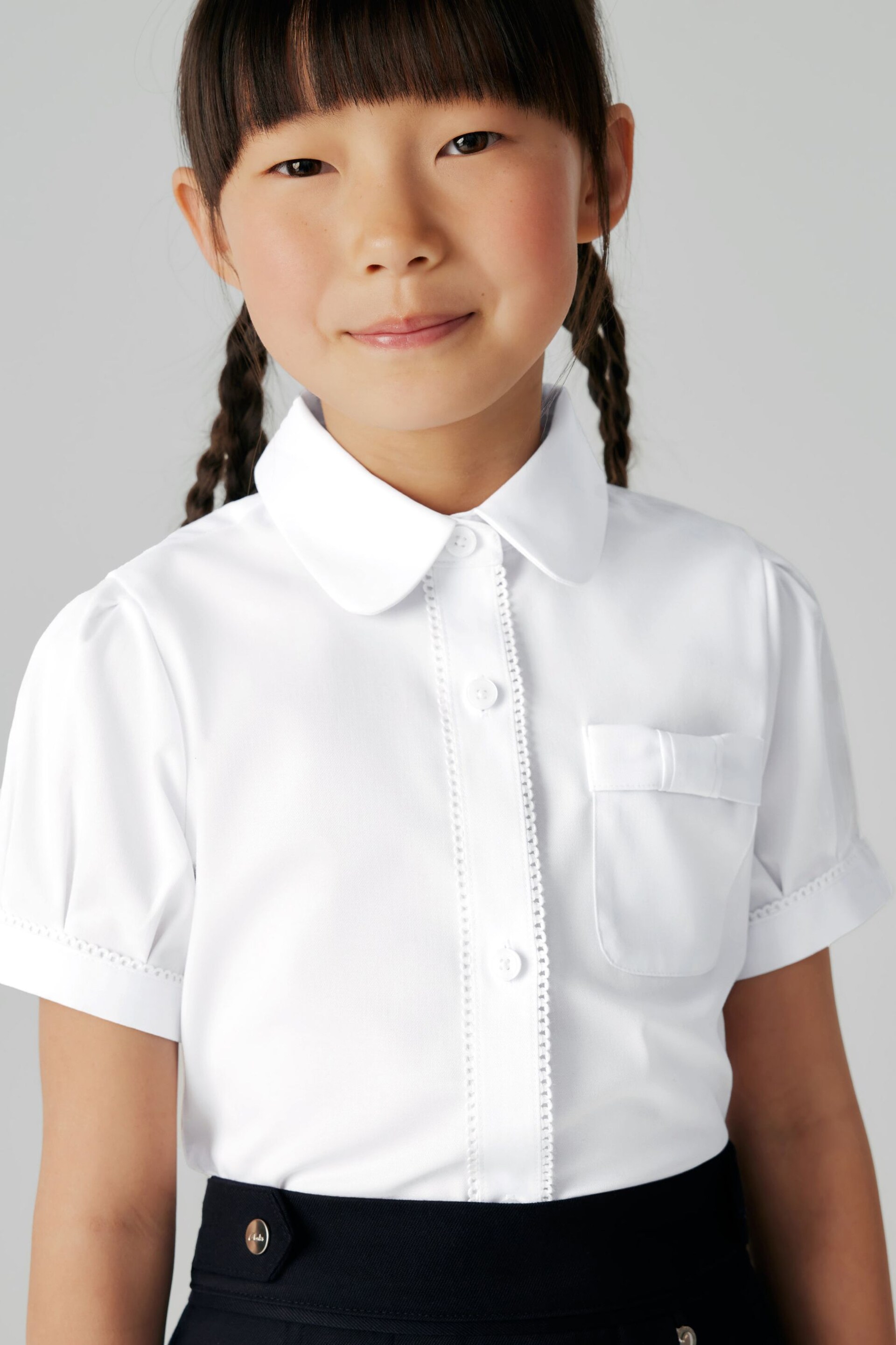Clarks White Short Sleeve Girls Lace Trim School Shirt - Image 2 of 11