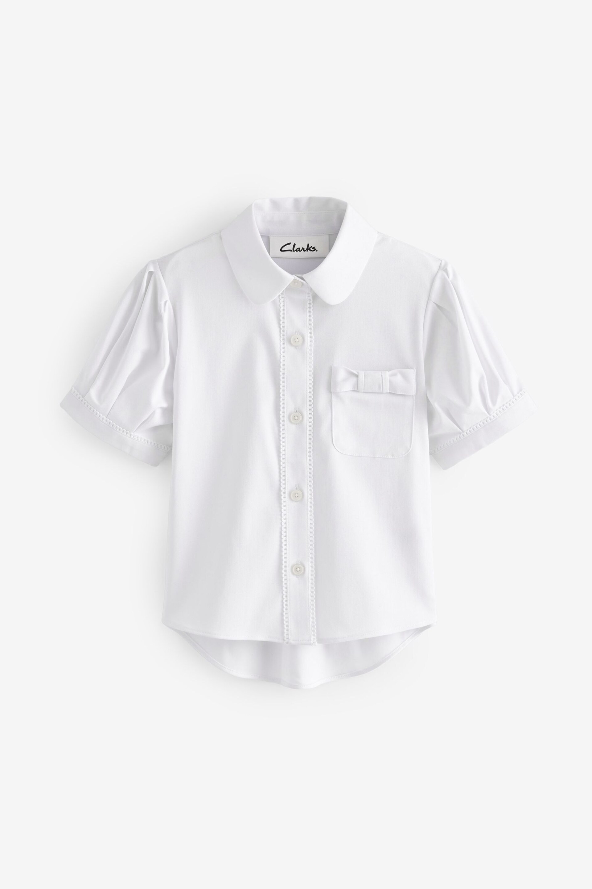 Clarks White Short Sleeve Girls Lace Trim School Shirt - Image 8 of 11
