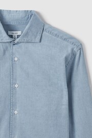 Reiss Blue Draper Washed Chambray Button-Through Shirt - Image 5 of 8